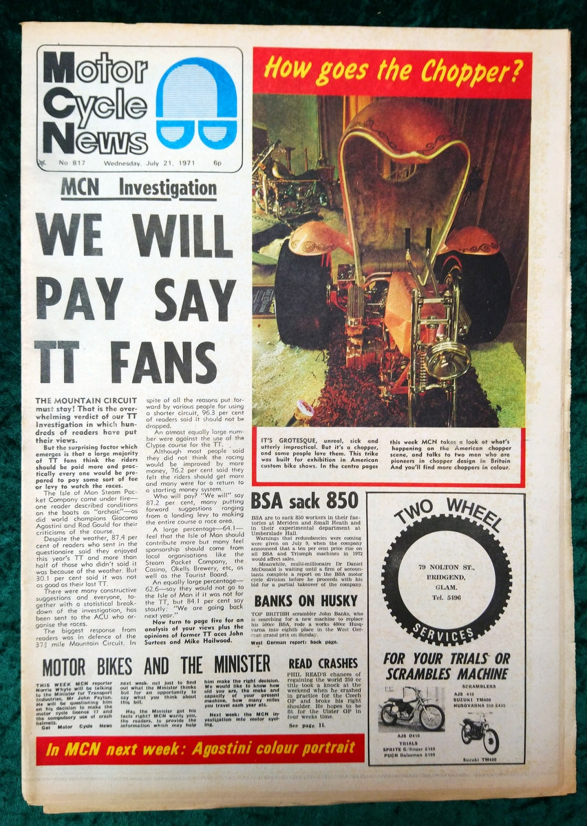 Motor Cycle News Paper. Lot of 3 from 1971. (XLM011)