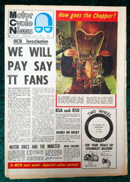Motor Cycle News Paper. Lot of 3 from 1971. (XLM011)