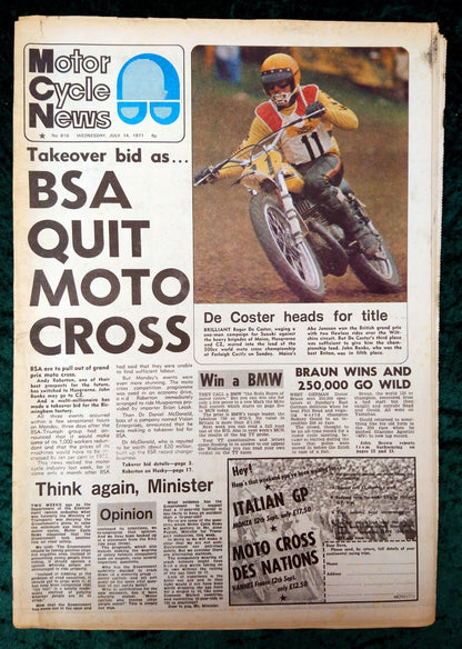 Motor Cycle News Paper. Lot of 3 from 1971. (XLM011)
