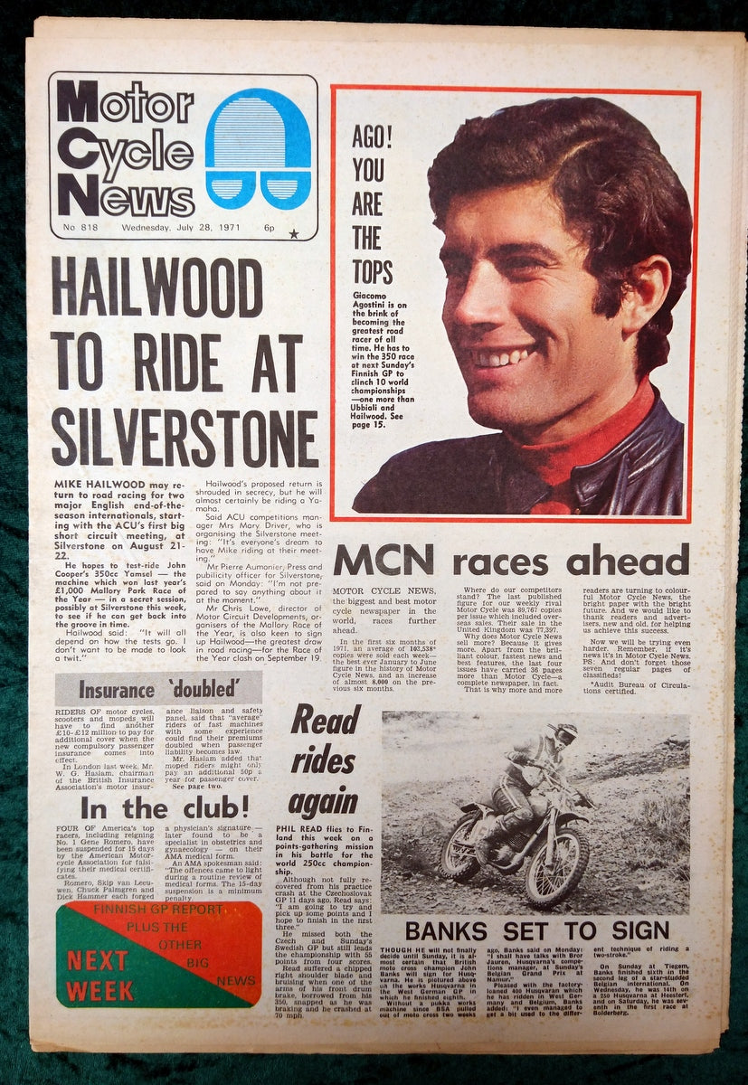 Motor Cycle News Paper. Lot of 3 from 1971. (XLM011)