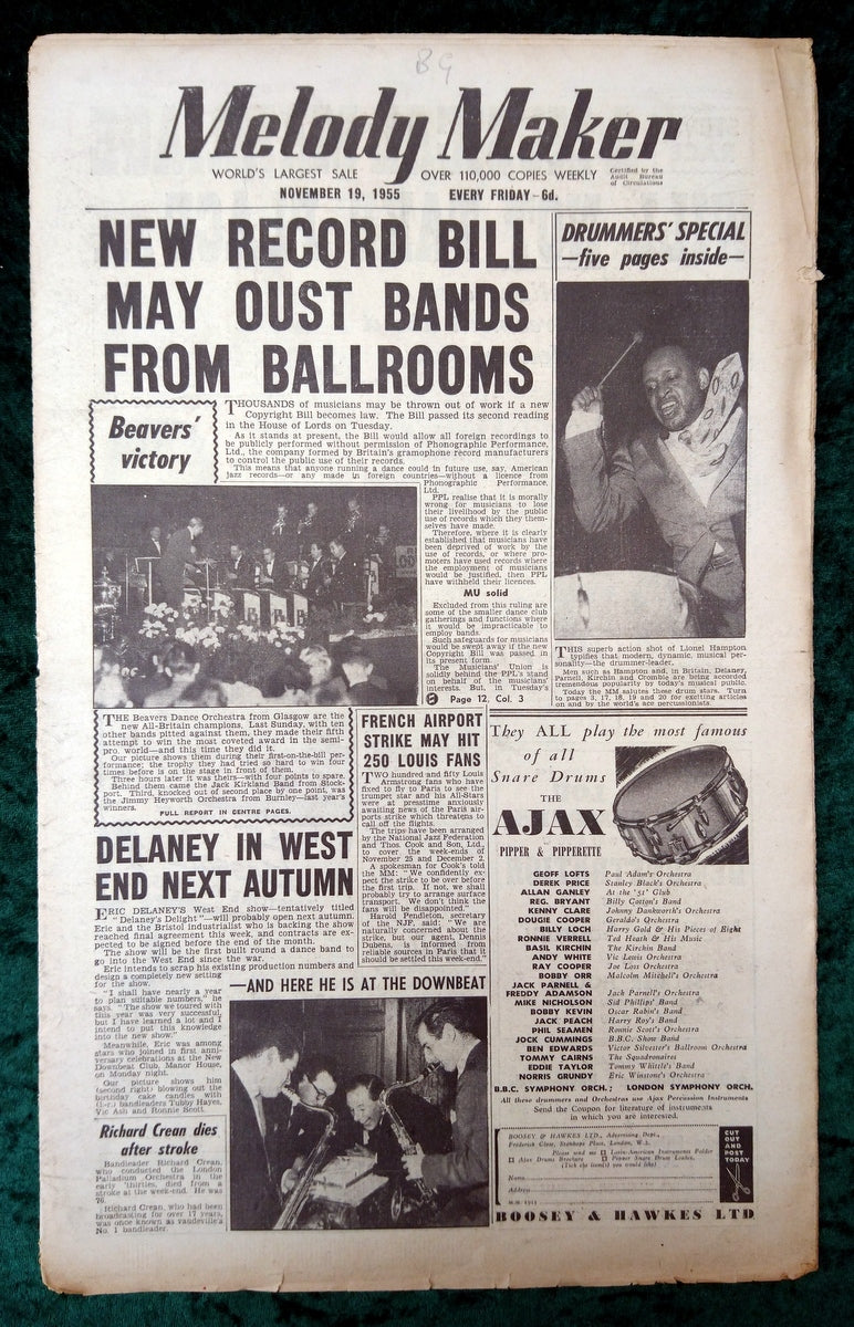 Melody Maker Magazine. Lot of 3 From 1955 (Nov 5th, 12th, 19th) . (XLM001)