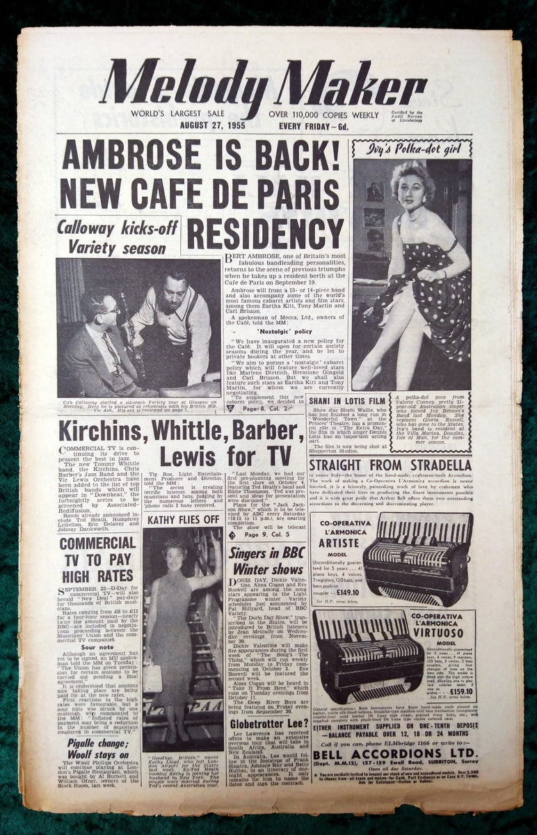 Melody Maker Magazine. Lot of 3 From 1955 (Aug 27th, Sept 3rd, 10th) . (XLM004)