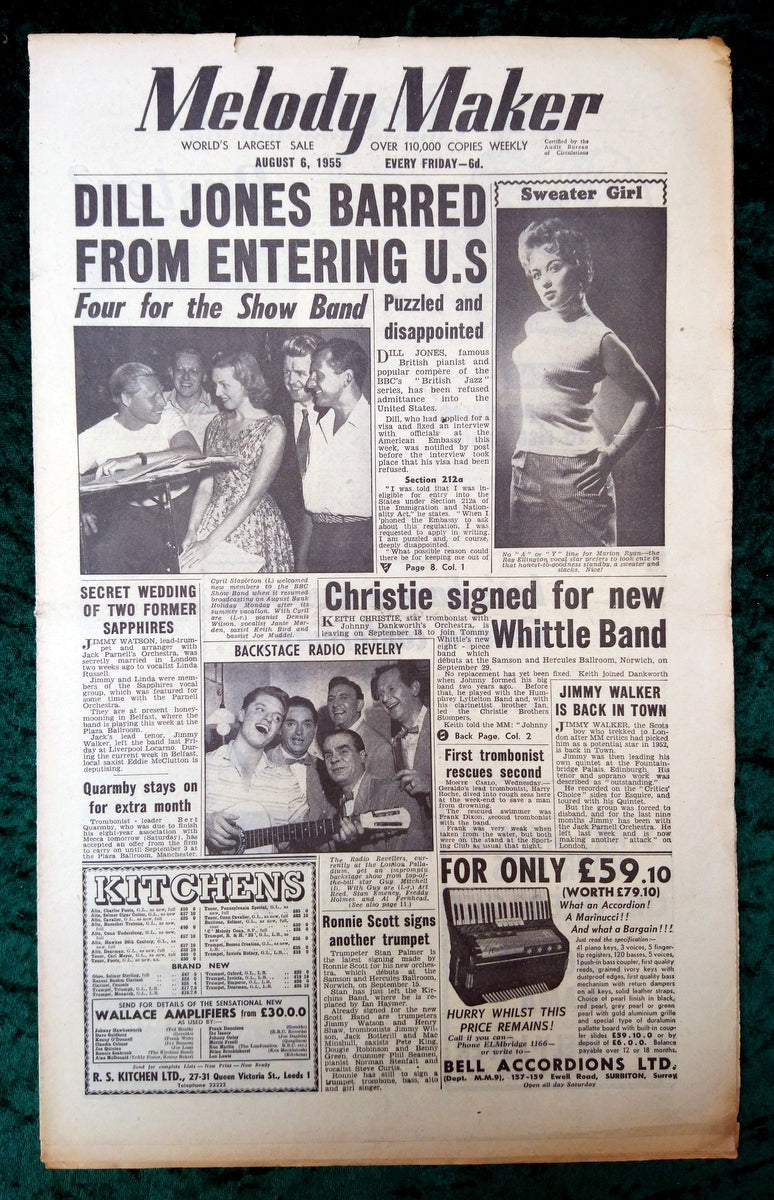 Melody Maker Magazine. Lot of 3 From 1955 (Aug 6th, 13th, 20th) . (XLM005)