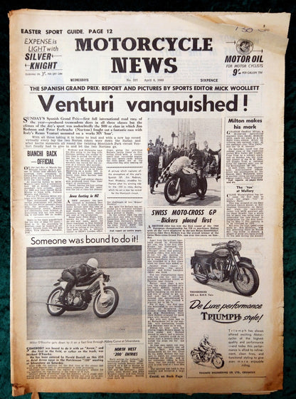 Motorcycle News Paper. Lot of 2 from 1960. (XLM016)