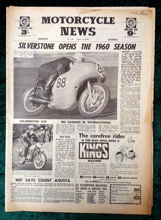 Motorcycle News Paper. April 13th 1960. Silverstone Opens 1960 Season (XLM017)