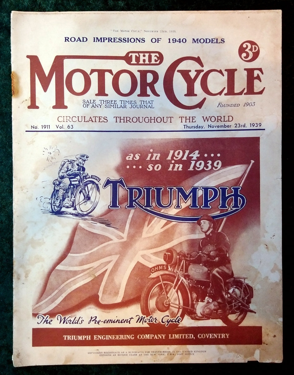 Motor Cycle Magazine November 23rd 1939. (M524)