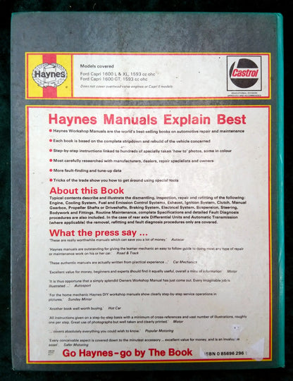 Ford Capri 1600 ohc, 1972 to 1974 Haynes Manual. 1977 (ref b237)