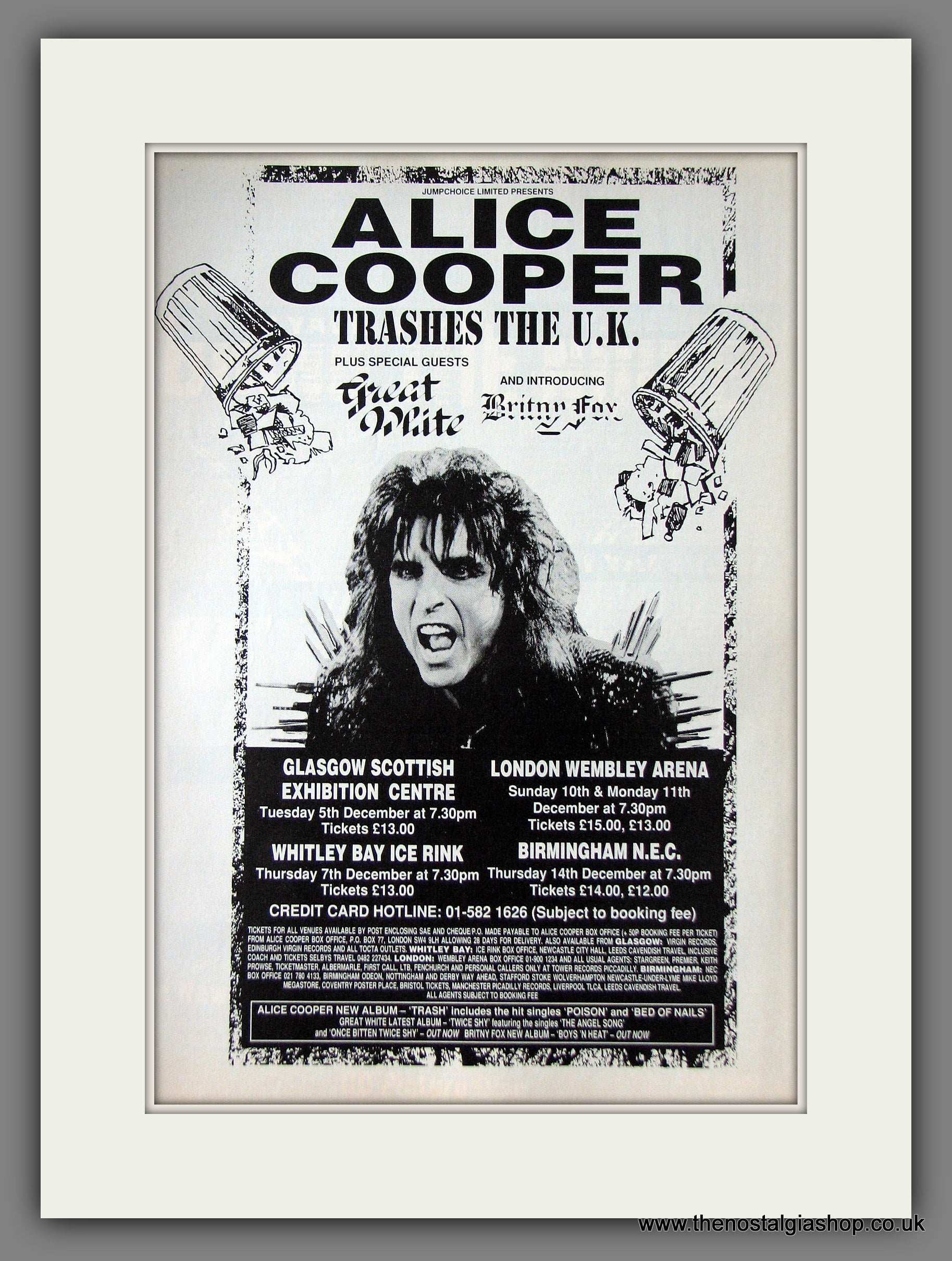Alice Cooper. Trashes The UK. Large 1989 Original Advert (ref AD15626