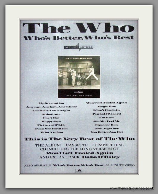 Who (The) Who's Better, Who's Best. 1988 Large Original Advert (ref AD15745)
