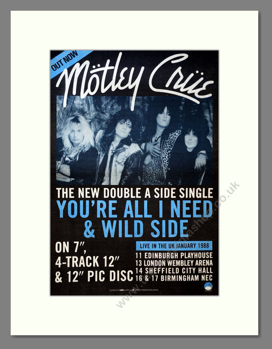 Motley Crue - You're All I Need / Wild Side. Vintage Advert 1988 (ref AD18091)