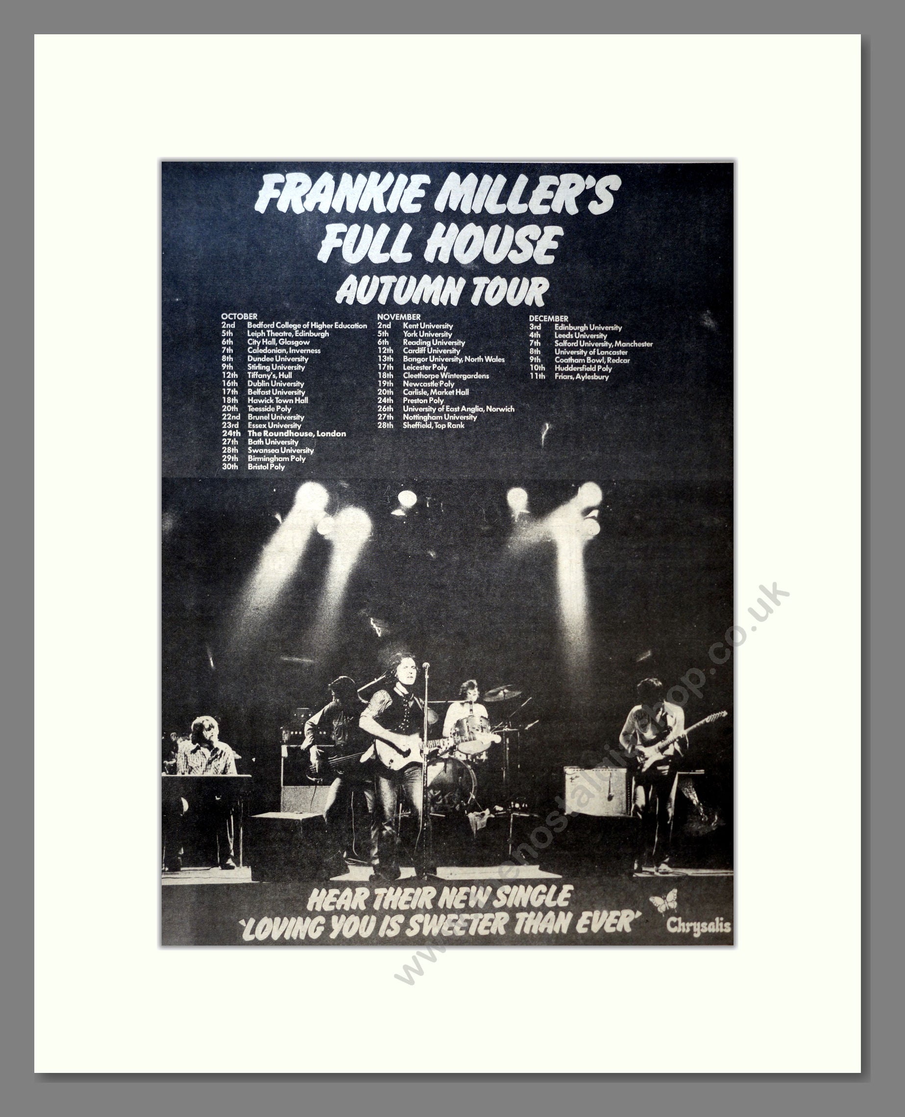Frankie Millers Full House - UK Tour. Vintage Advert 1976 (ref AD18113)