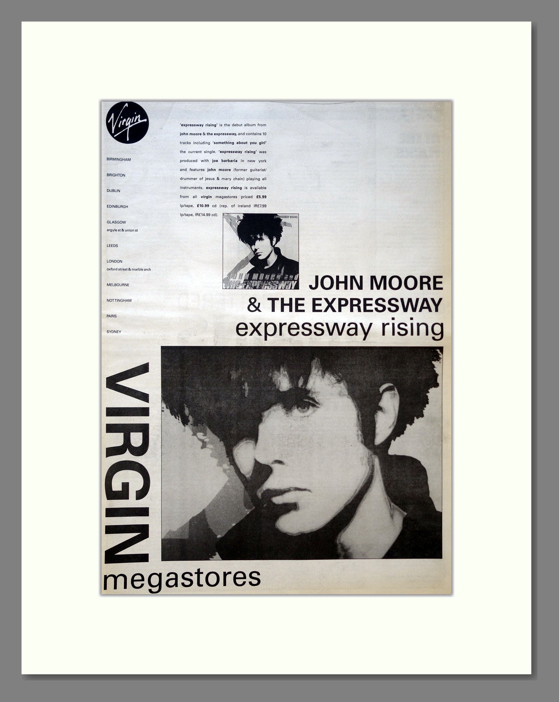John Moore And The Expressway - Expressway Rising. Vintage Advert 1989 (ref AD18127)