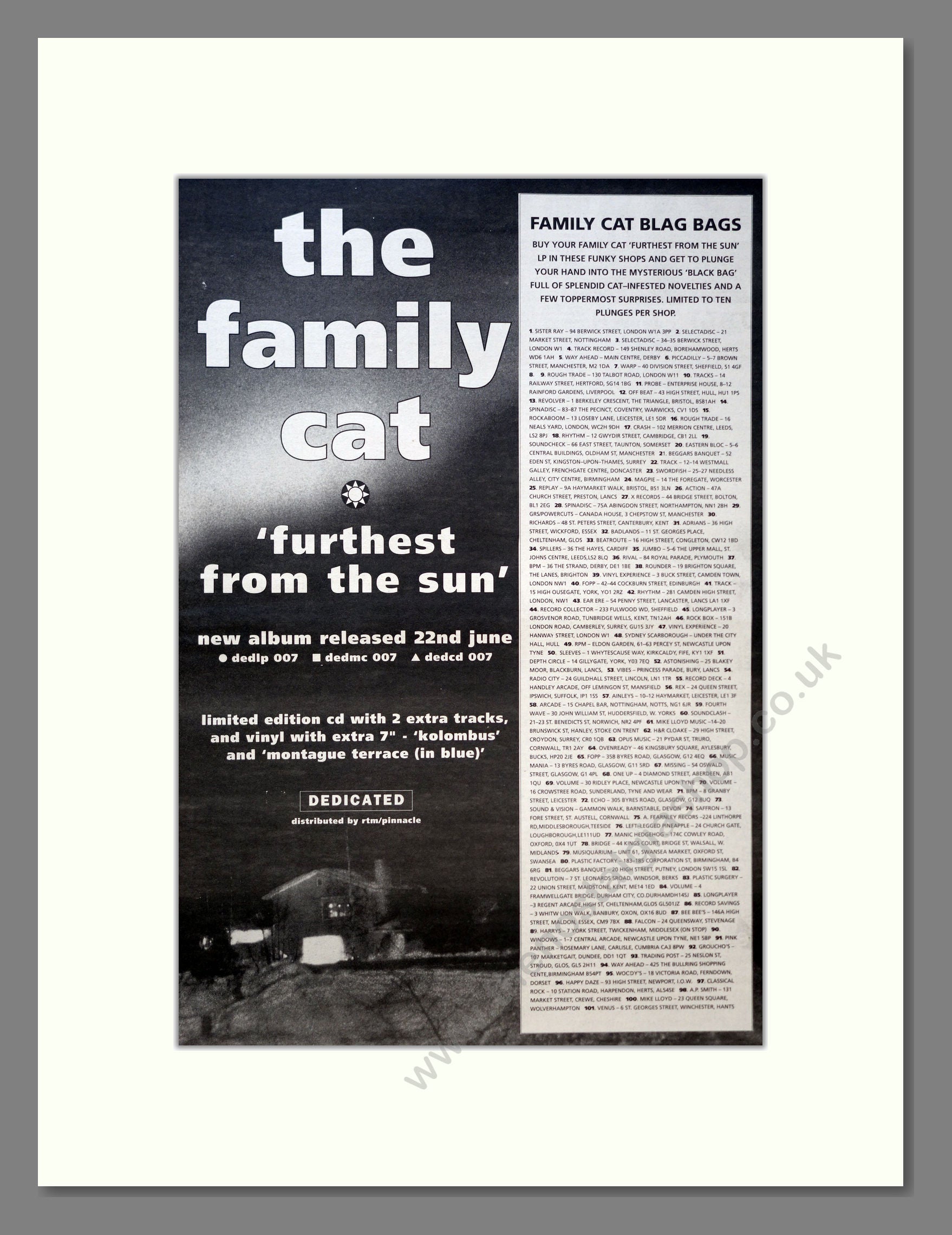 Family Cat (The) - Furthest From The Sun. Vintage Advert 1992 (ref AD18131)