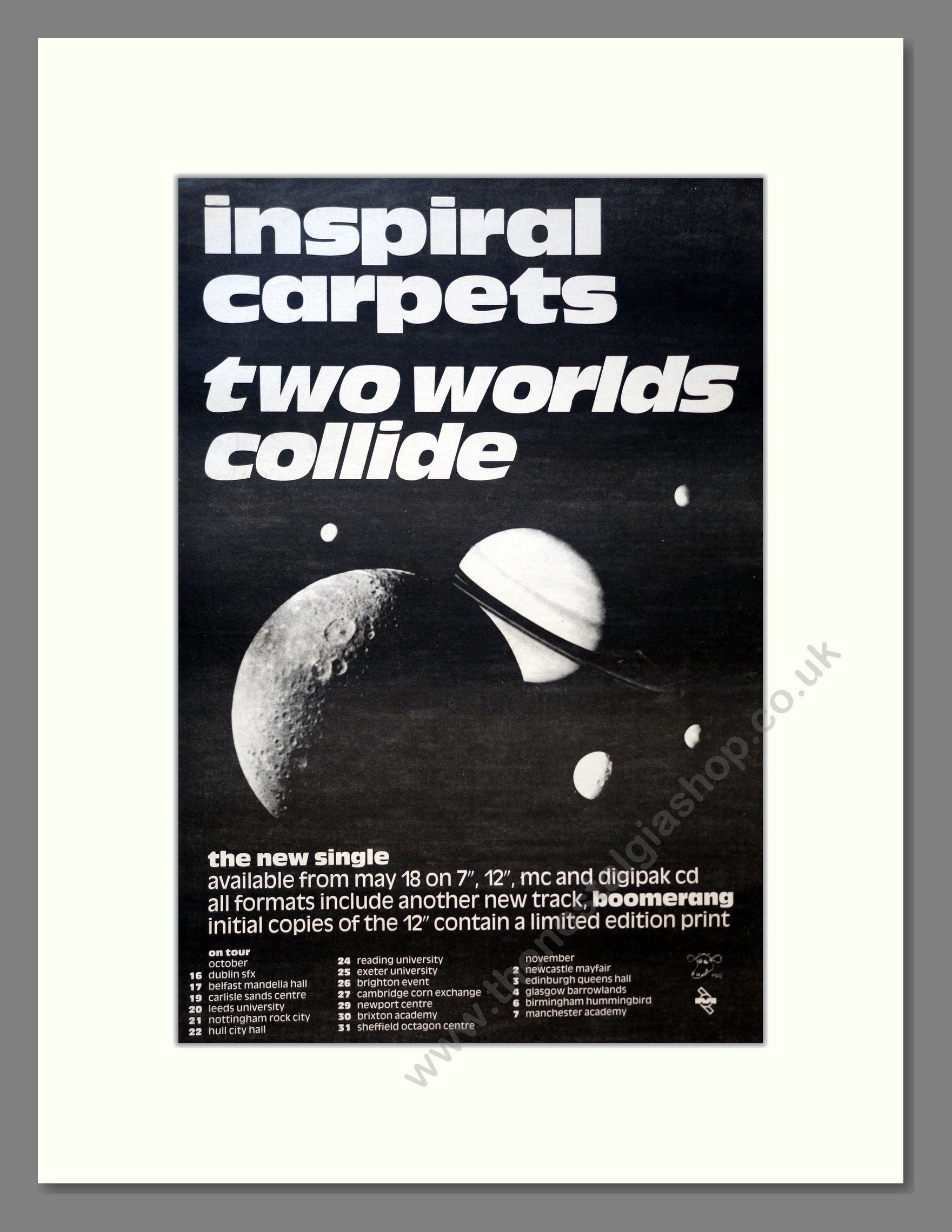 Inspiral Carpets - Two Worlds Collide. Vintage Advert 1992 (ref AD18136)