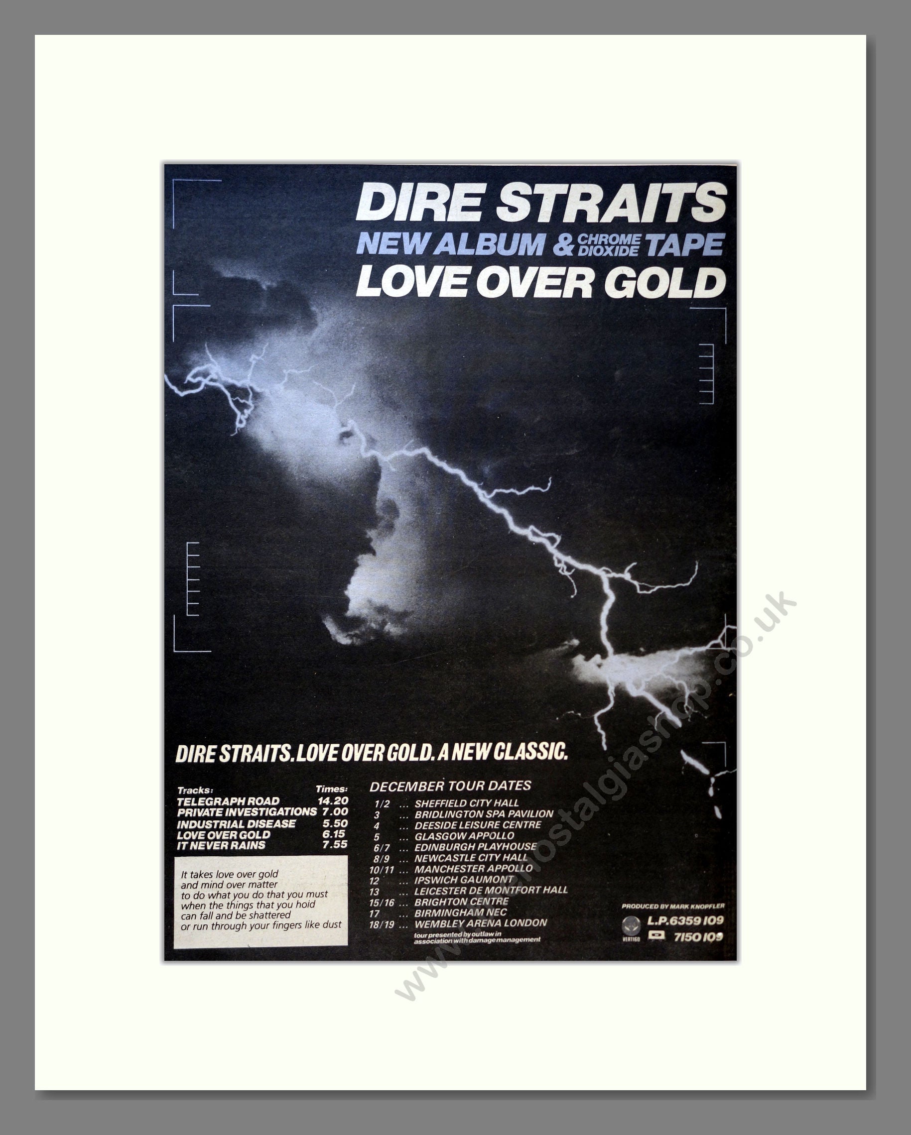 Dire Straits - Love Over Gold. Vintage Advert 1982 (ref AD18145)