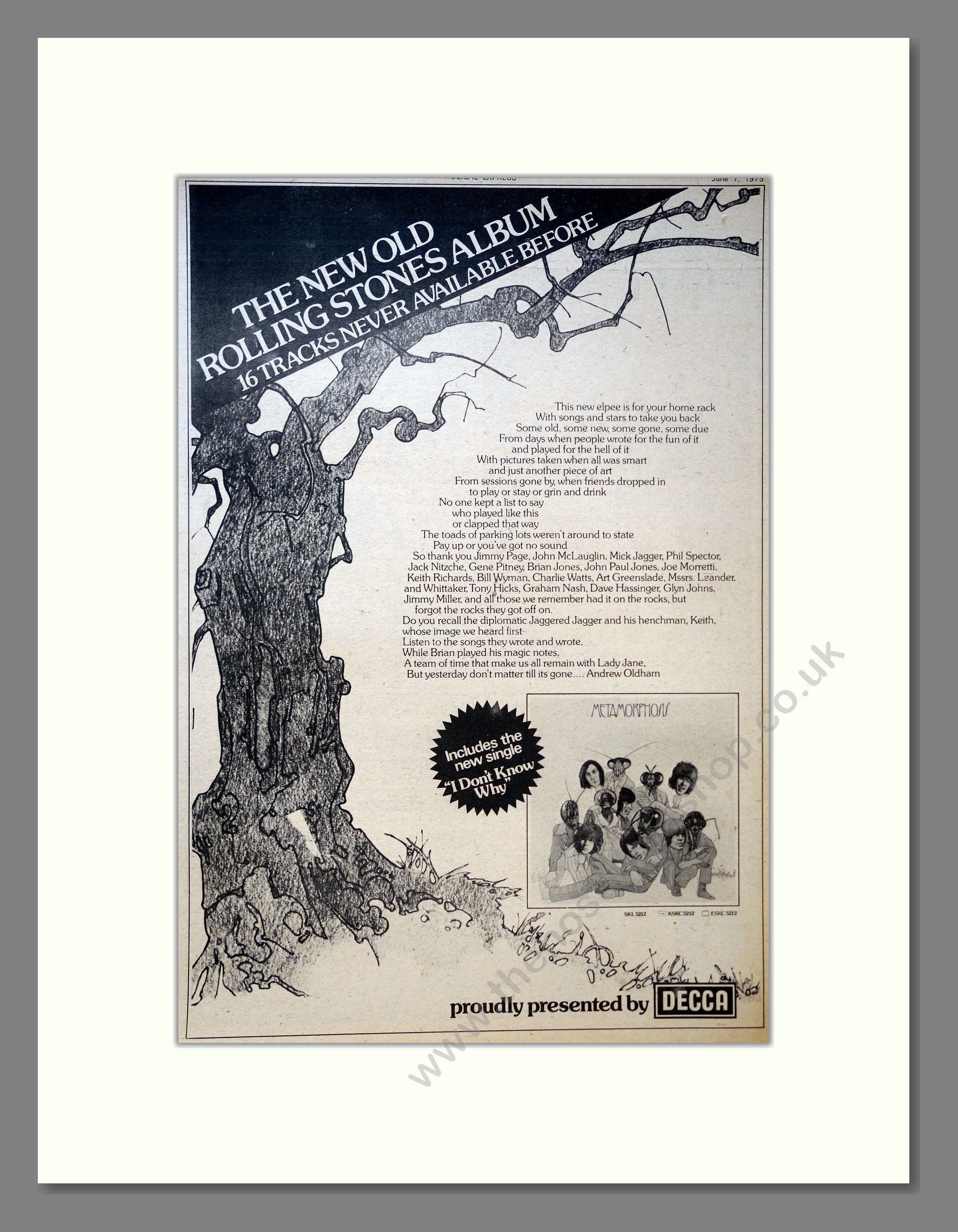 Rolling Stones (The) - Metamorphosis. Vintage Advert 1975 (ref AD18177)