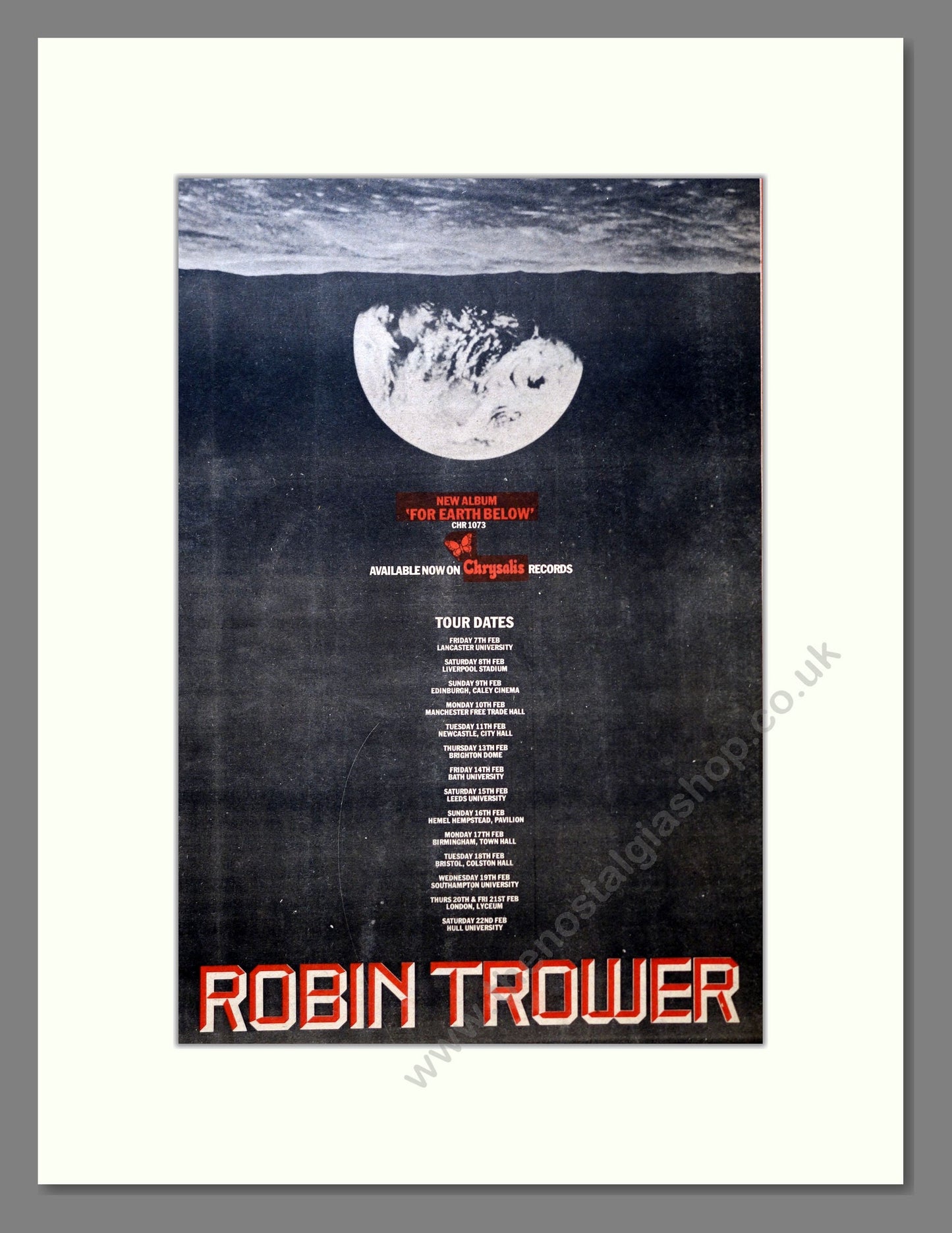 Robin Trower - UK Tour. Vintage Advert 1975 (ref AD18178)