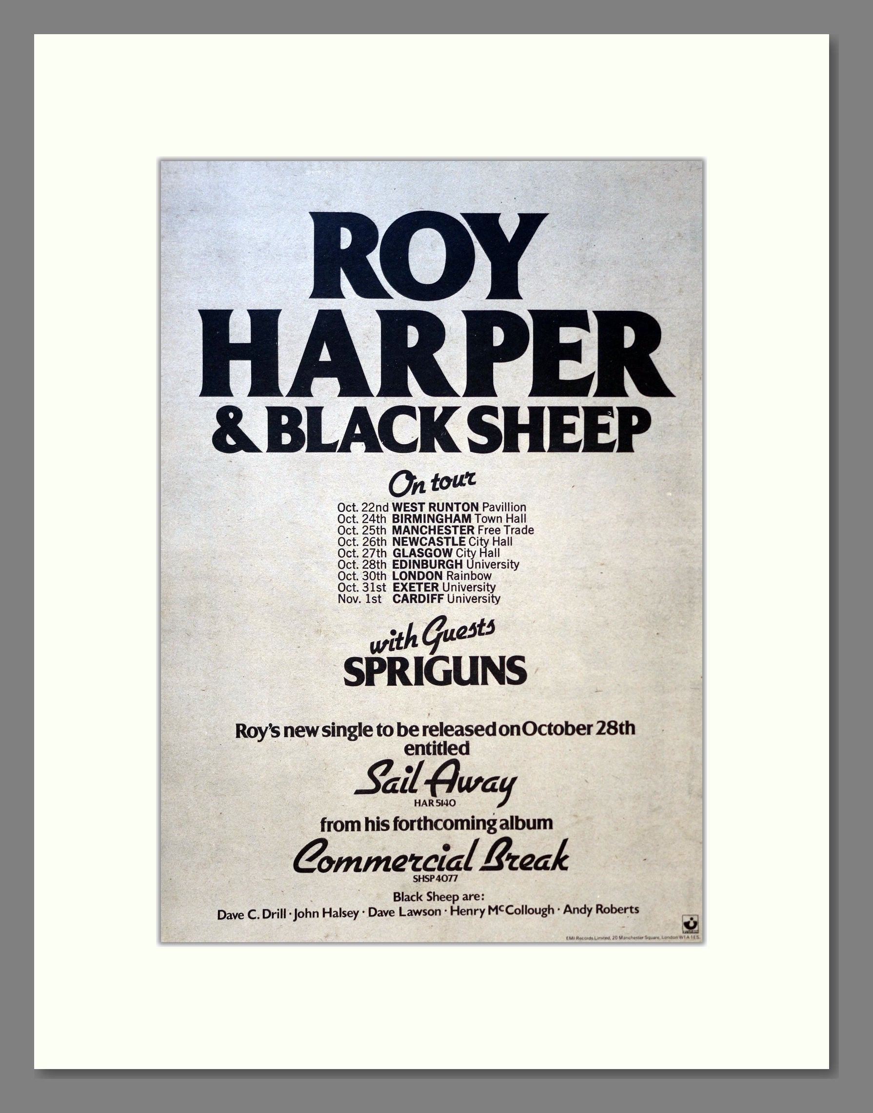 Roy Harper - UK Tour. Vintage Advert 1977 (ref AD18188)