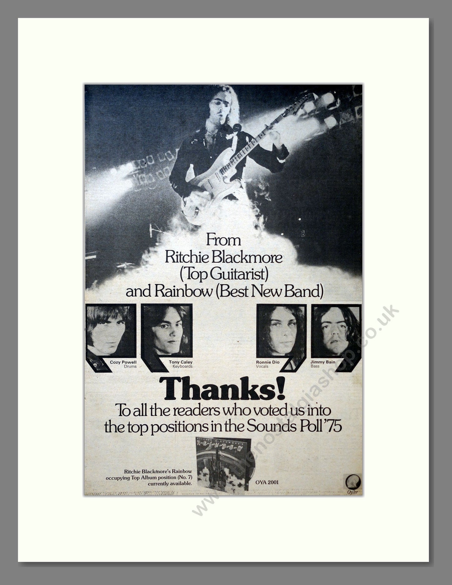 Ritchie Blackmore / Rainbow - Thanks. Vintage Advert 1976 (ref AD18214)