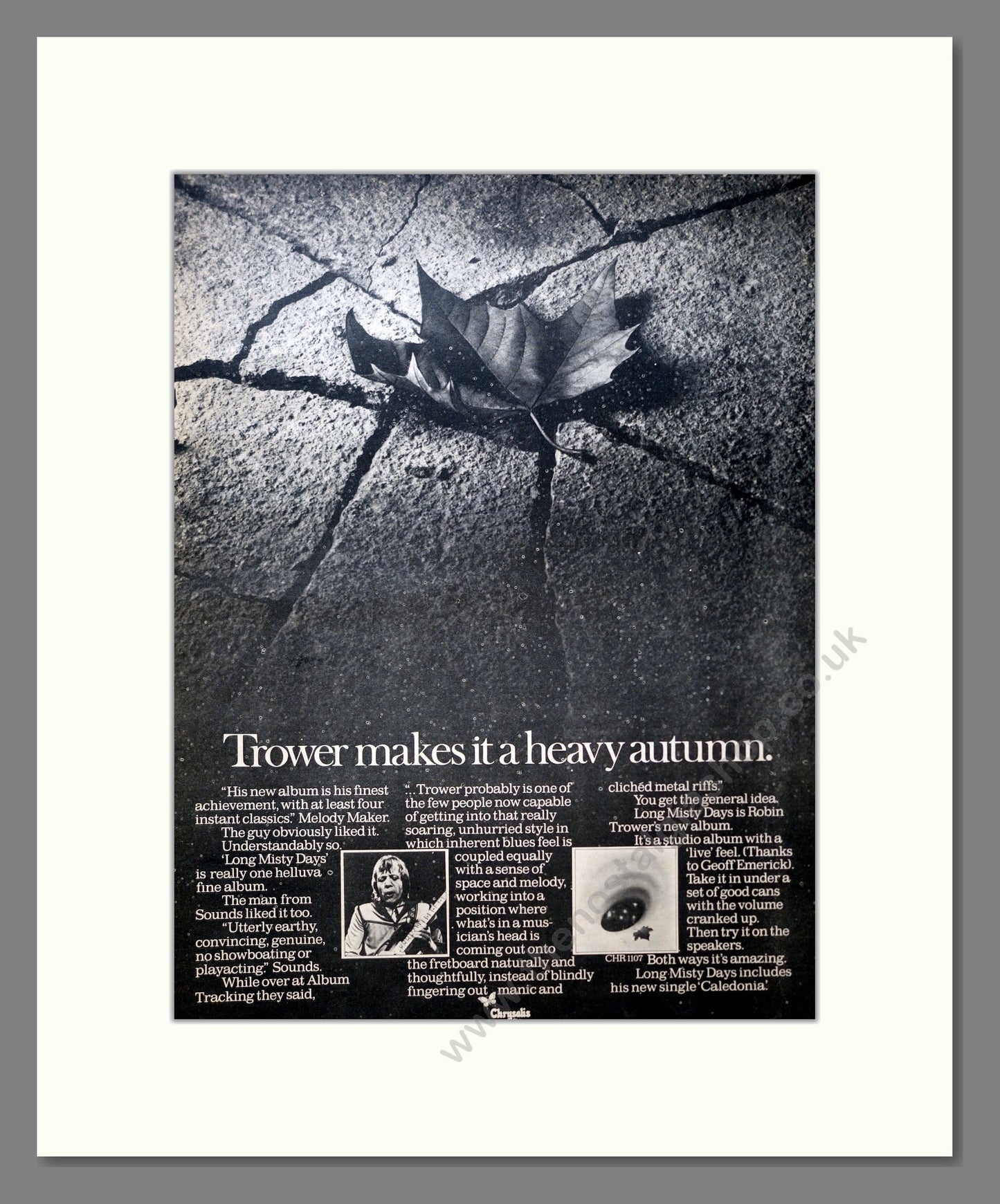 Robin Trower - Long Misty Days. Vintage Advert 1976 (ref AD18217)