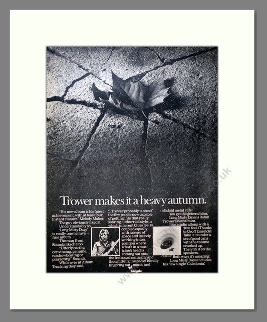 Robin Trower - Long Misty Days. Vintage Advert 1976 (ref AD18217)