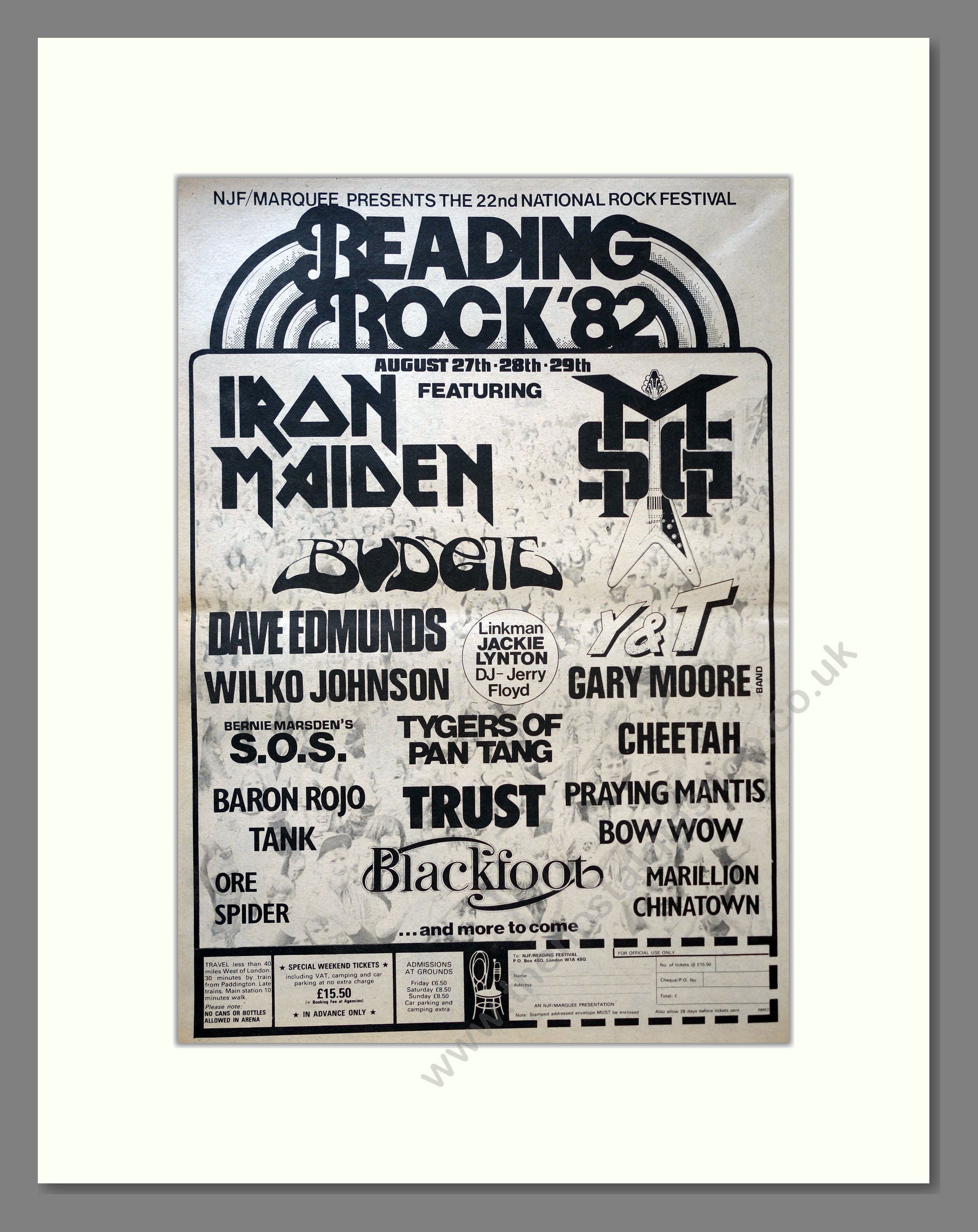Various Artists / Iron Maiden - Reading Festival 1982. Vintage Advert 1982 (ref AD18225)