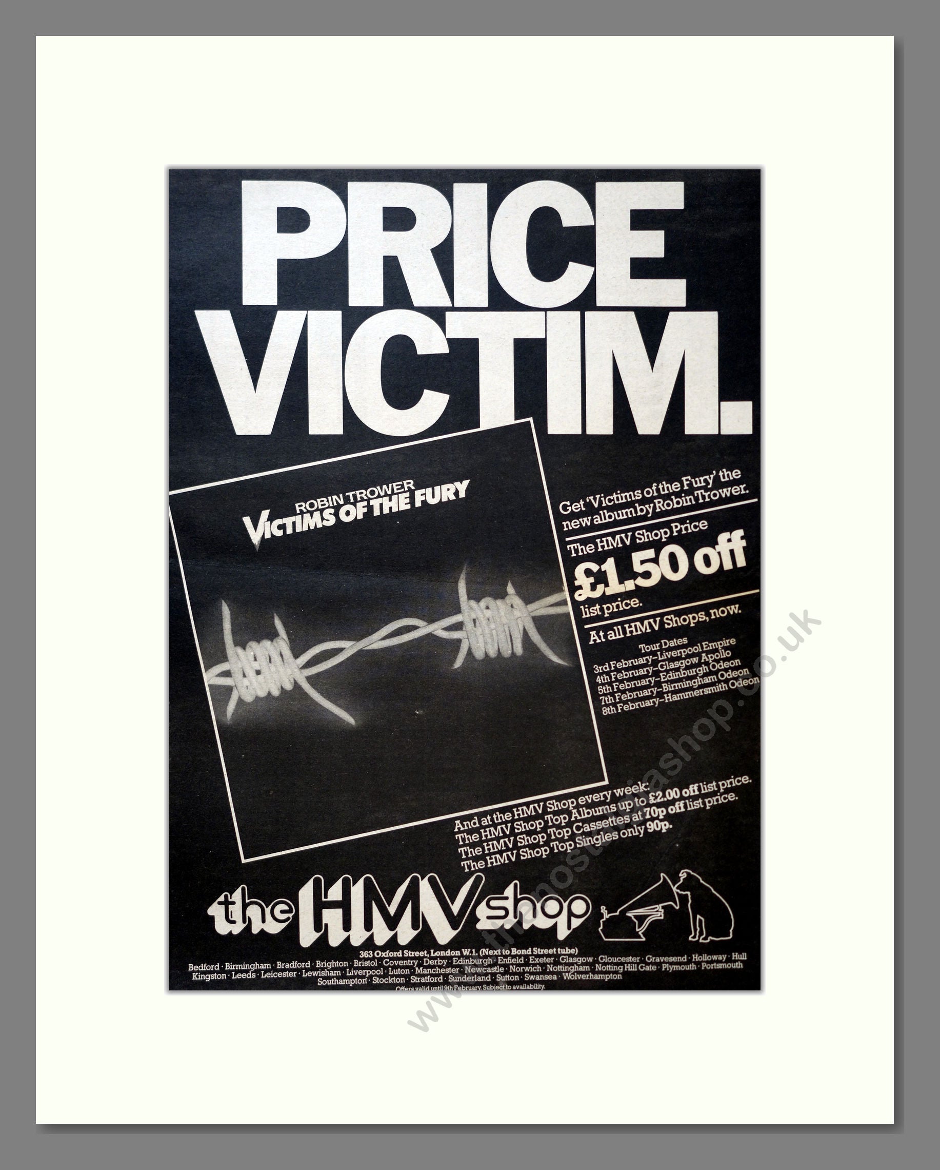 Robin Trower - Victims Of The Fury. Vintage Advert 1980 (ref AD18258)