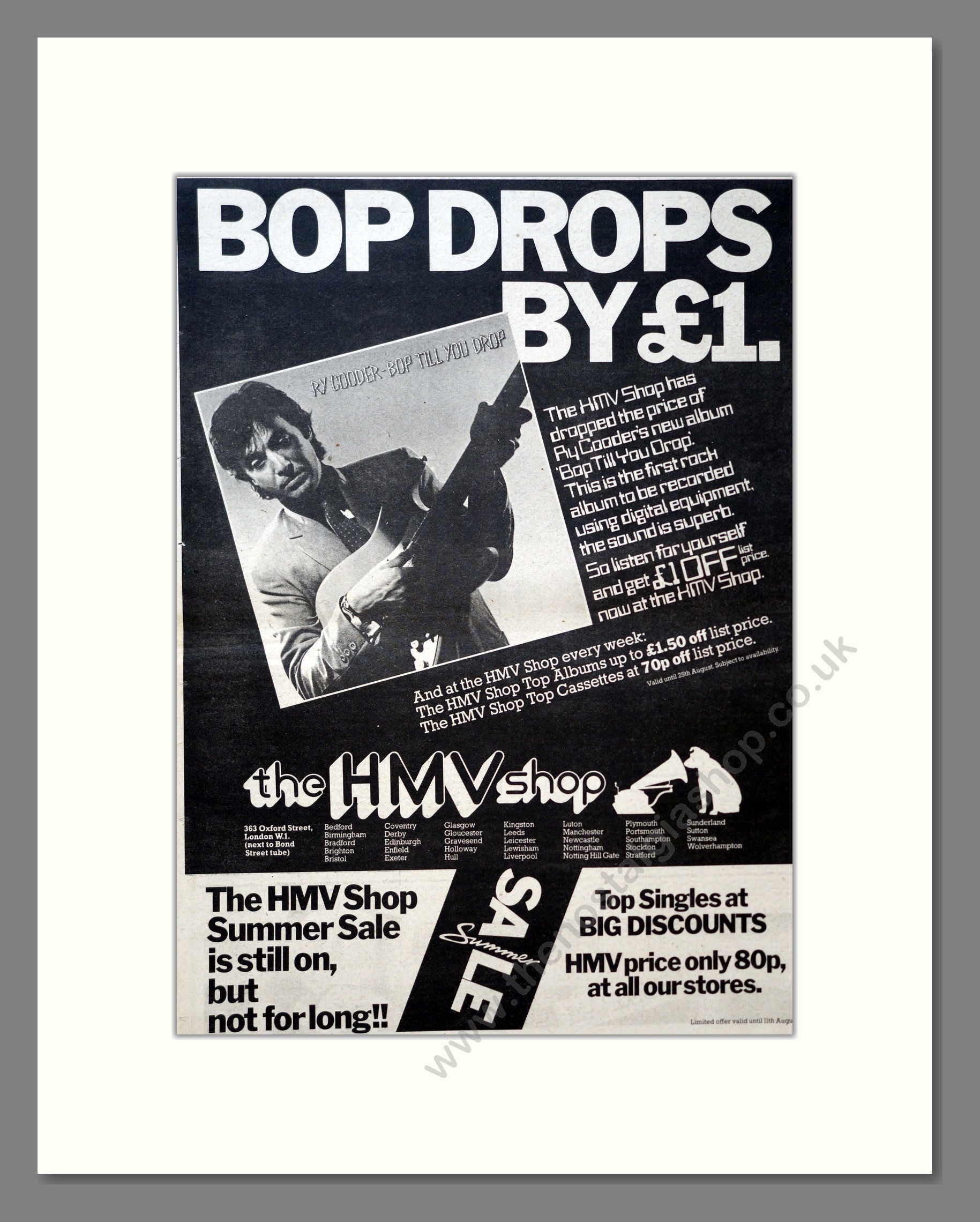 Ry Cooder - Bop Till You Drop. Vintage Advert 1979 (ref AD18260)
