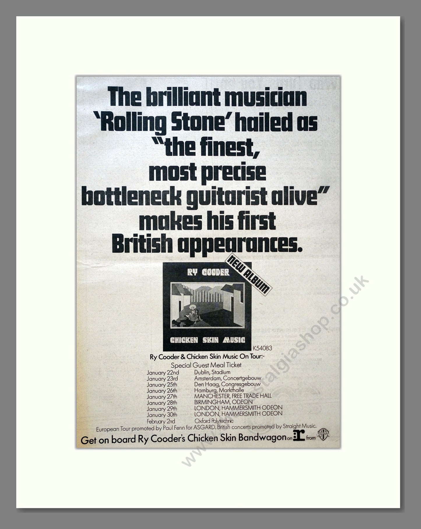 Ry Cooder - Chicken Skin Music. Vintage Advert 1977 (ref AD18261)