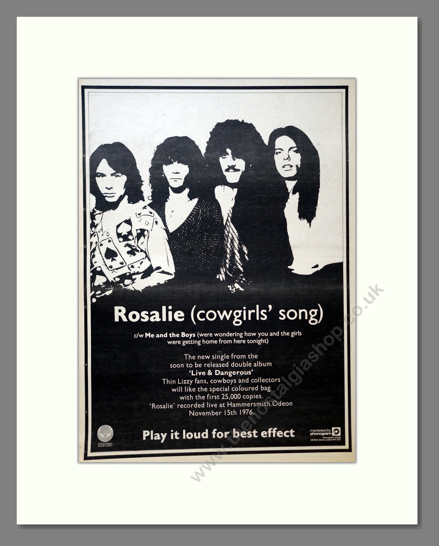 Thin Lizzy - Rosalie. Vintage Advert 1978 (ref AD18262)