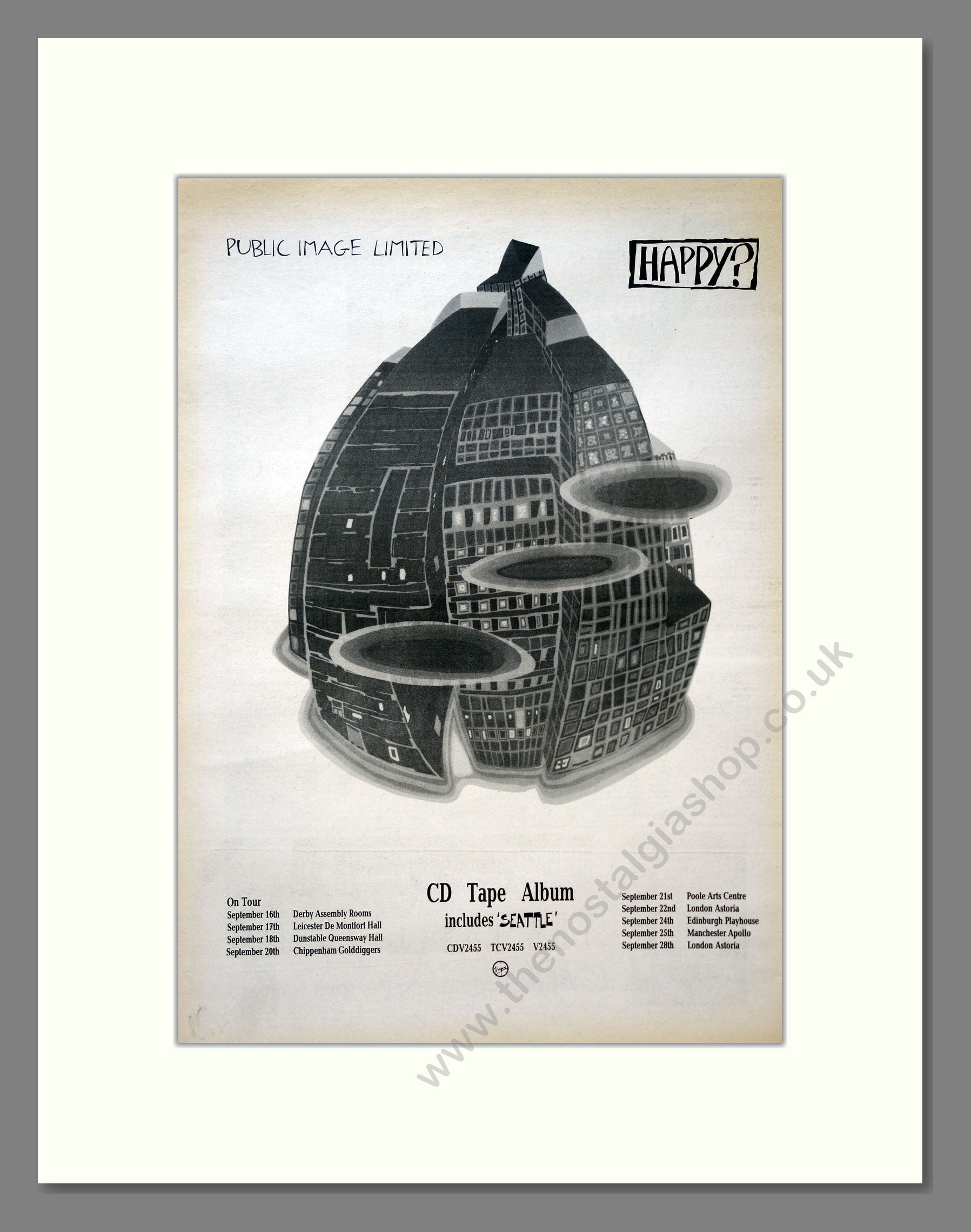 Public Image Ltd - Happy. Vintage Advert 1987 (ref AD18294)