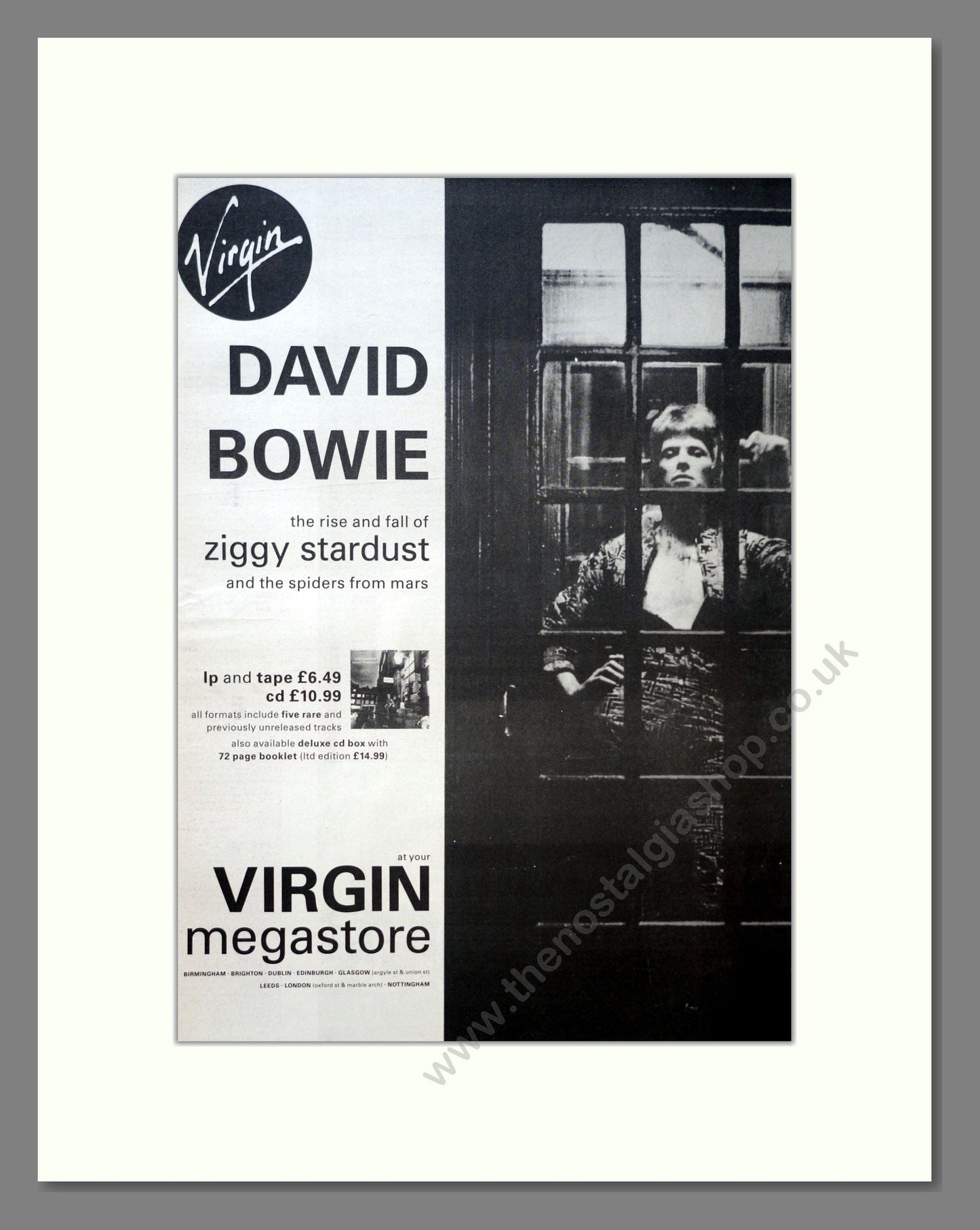 David Bowie - Rise And Fall Of Ziggy Stardust. Vintage Advert 1990 (ref AD18298)