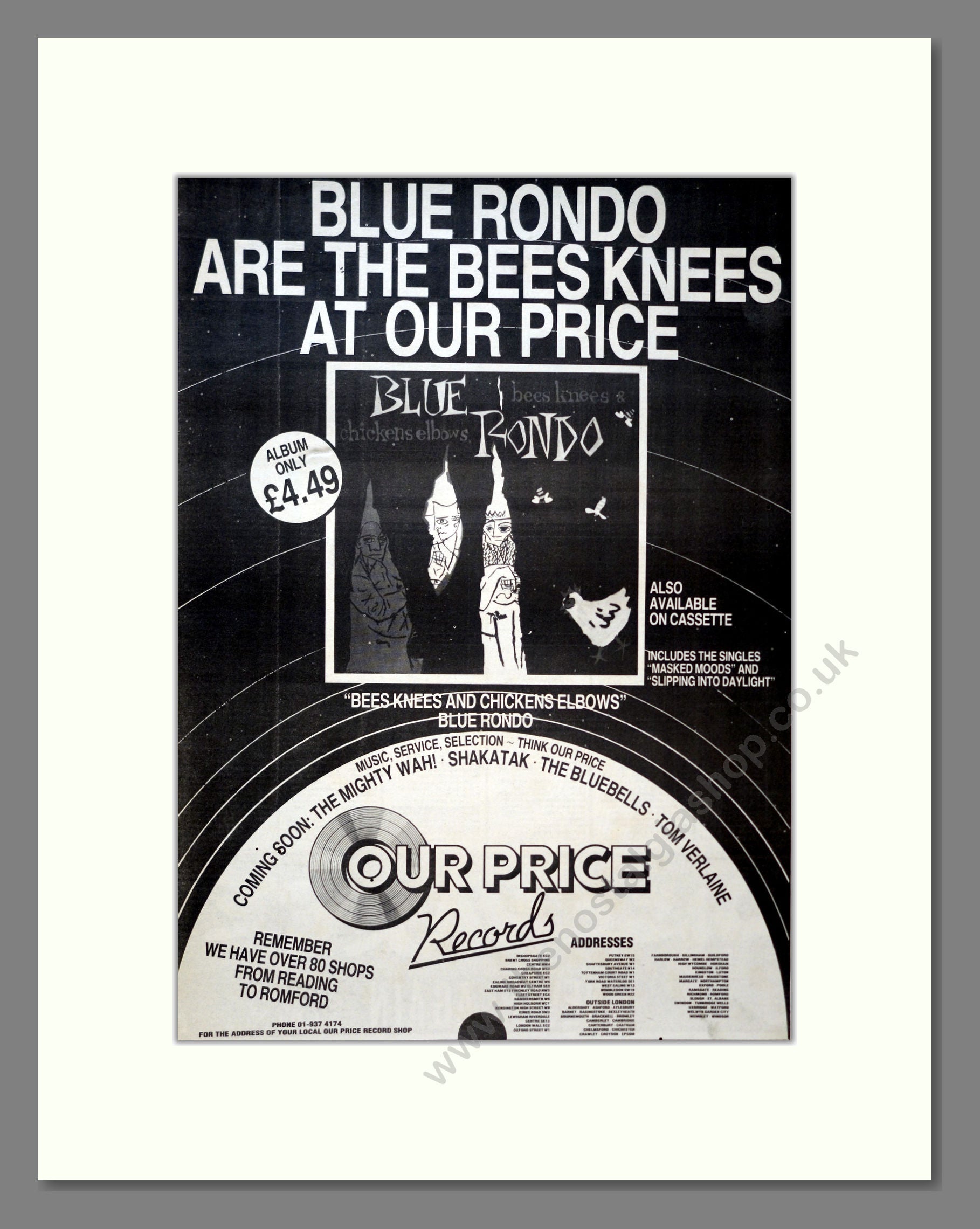 Blue Rondo - Bees Knees And Chicken Elbows. Vintage Advert 1984 (ref AD18317)