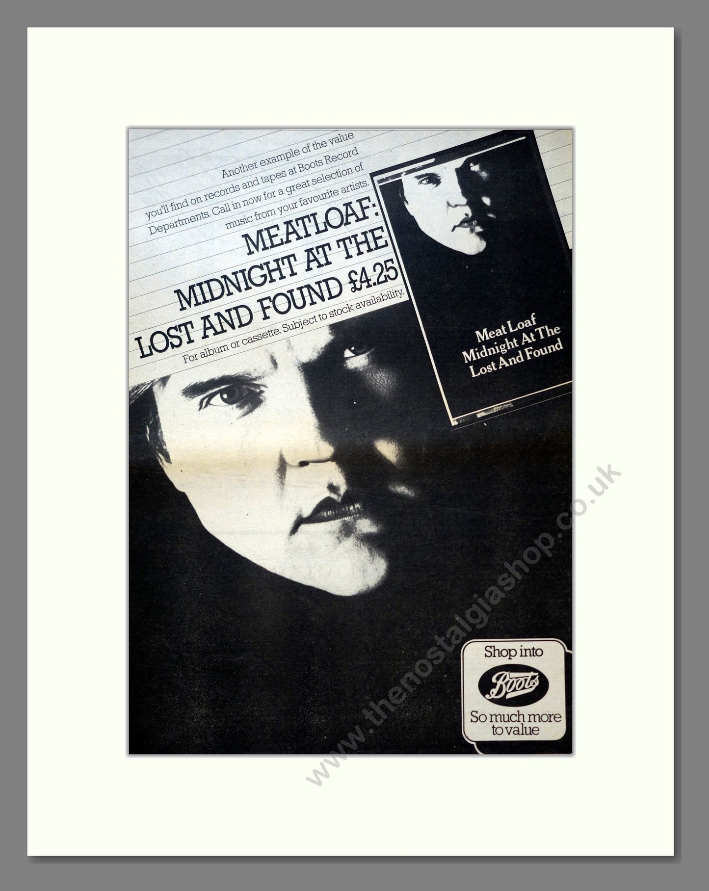 Meatloaf - Midnight At The Lost And Found. Vintage Advert 1983 (ref AD18327)