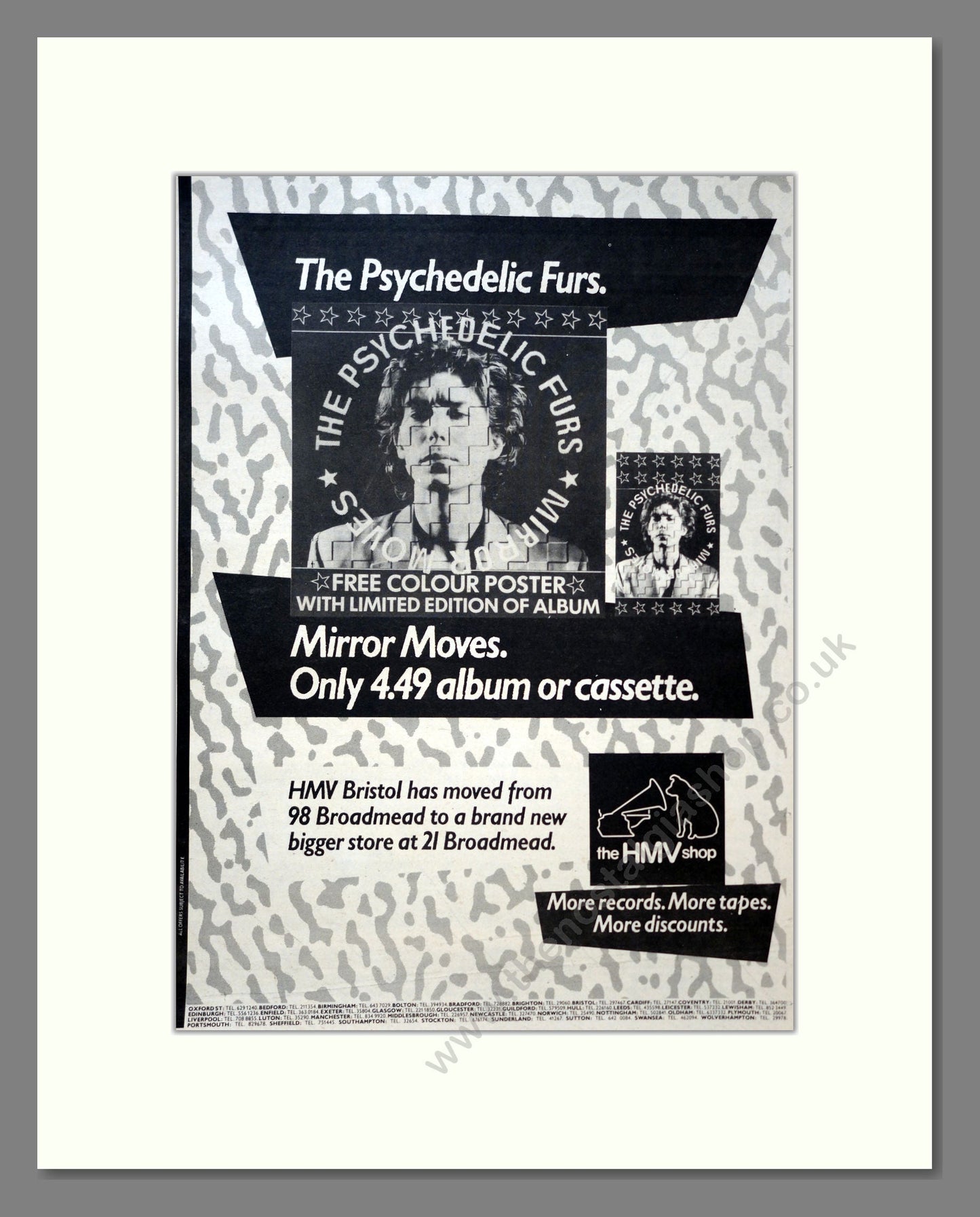 Psychedelic Furs - Mirror Moves. Vintage Advert 1984 (ref AD18330)