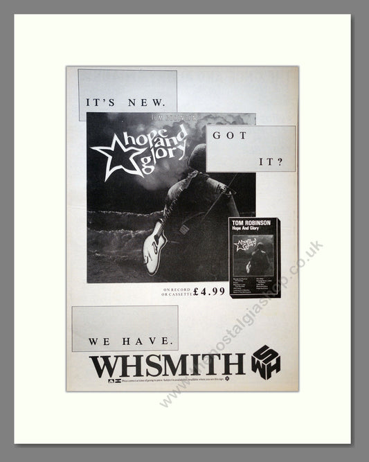 Tom Robinson - Hope And Glory. Vintage Advert 1984 (ref AD18332)