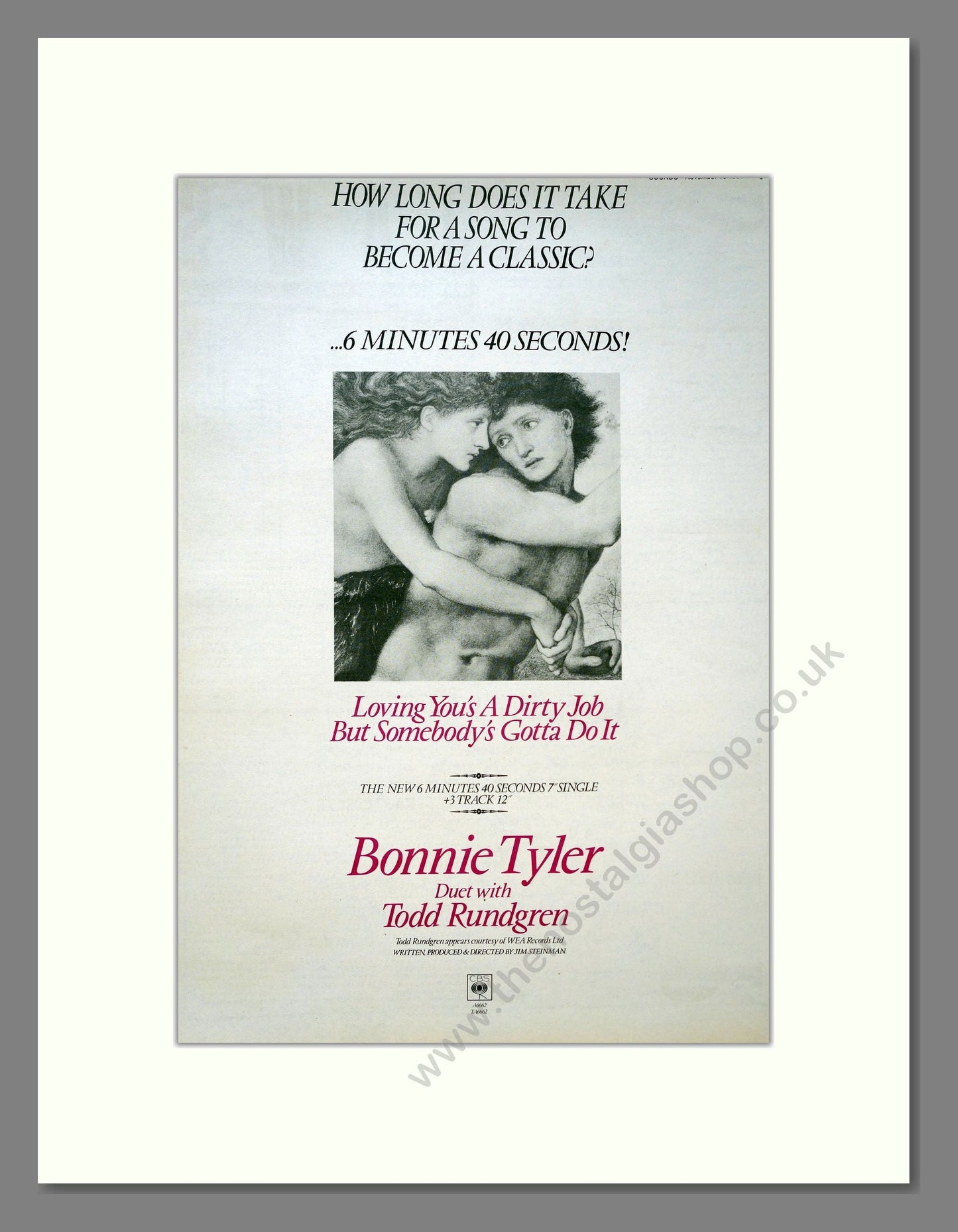 Bonnie Tyler - Loving You's A Dirty Job. Vintage Advert 1985 (ref AD18335)