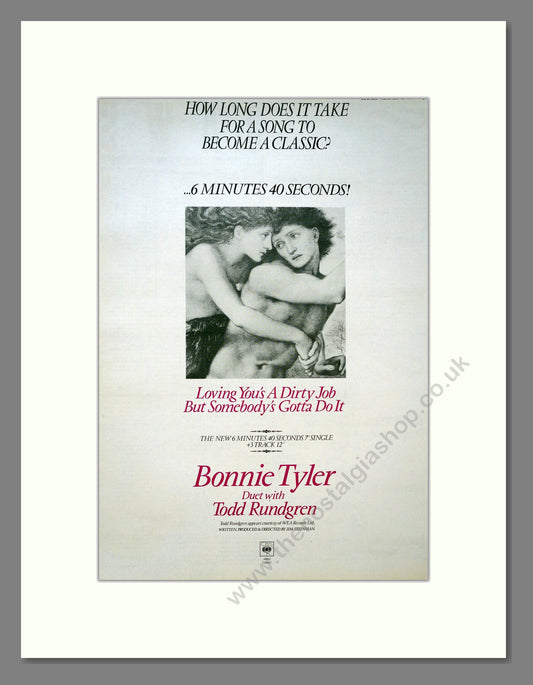 Bonnie Tyler - Loving You's A Dirty Job. Vintage Advert 1985 (ref AD18335)
