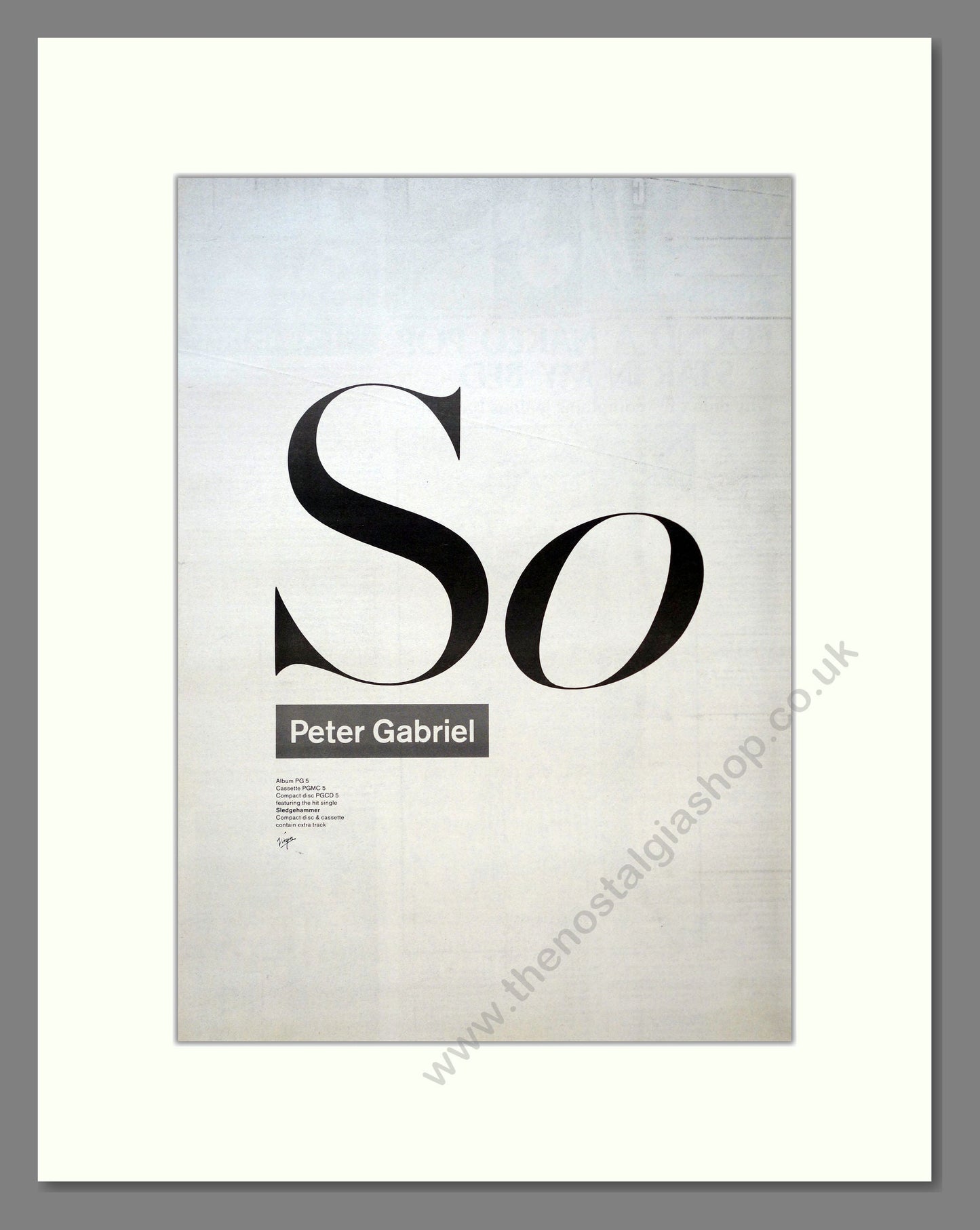 Peter Gabriel - So. Vintage Advert 1986 (ref AD18336)