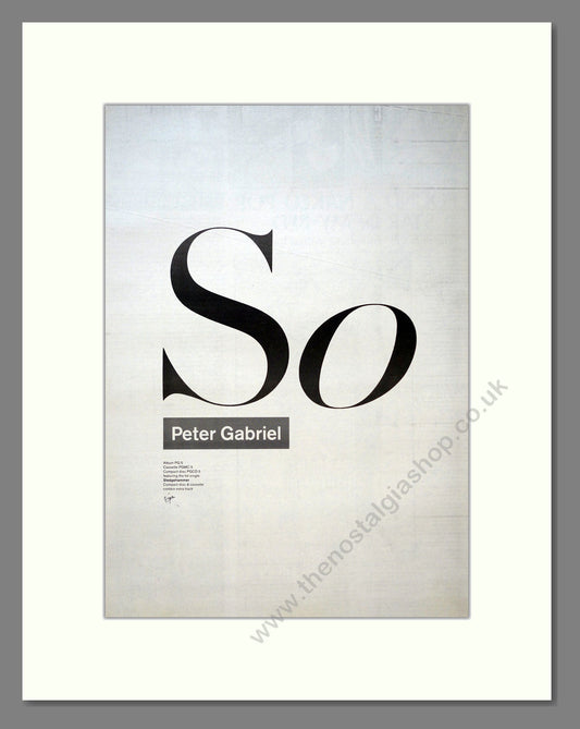 Peter Gabriel - So. Vintage Advert 1986 (ref AD18336)
