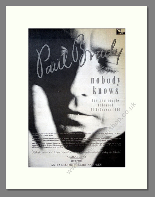 Paul Brady - Nobody Knows. Vintage Advert 1991 (ref AD18341)