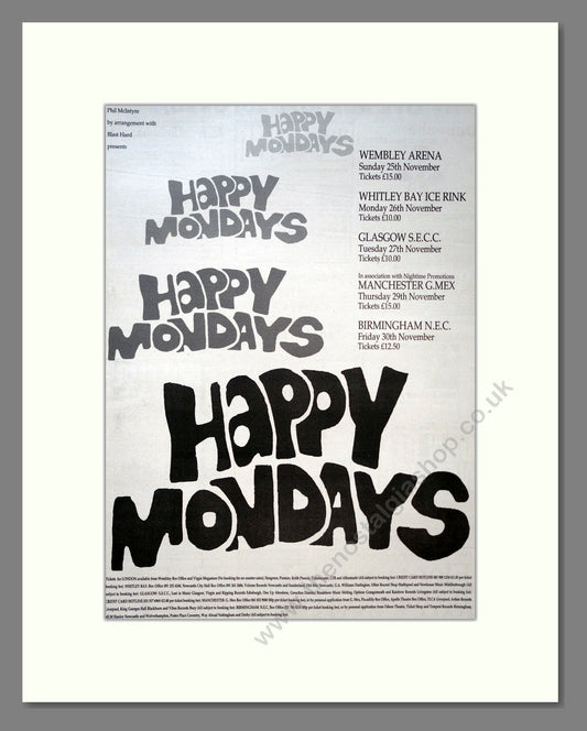 Happy Mondays - UK Tour. Vintage Advert 1990 (ref AD18347)