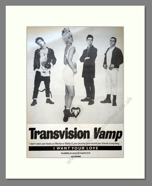 Transvision Vamp - I Want Your Love. Vintage Advert 1988 (ref AD18368)