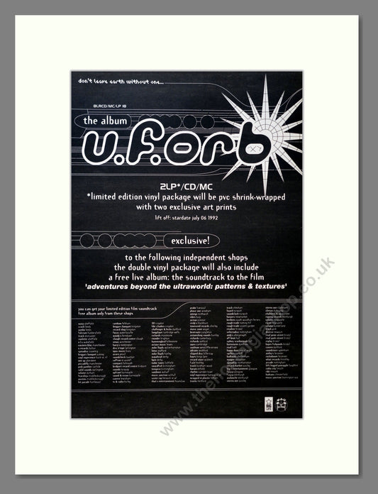 U.F.Orb - The Album. Vintage Advert 1992 (ref AD18371)