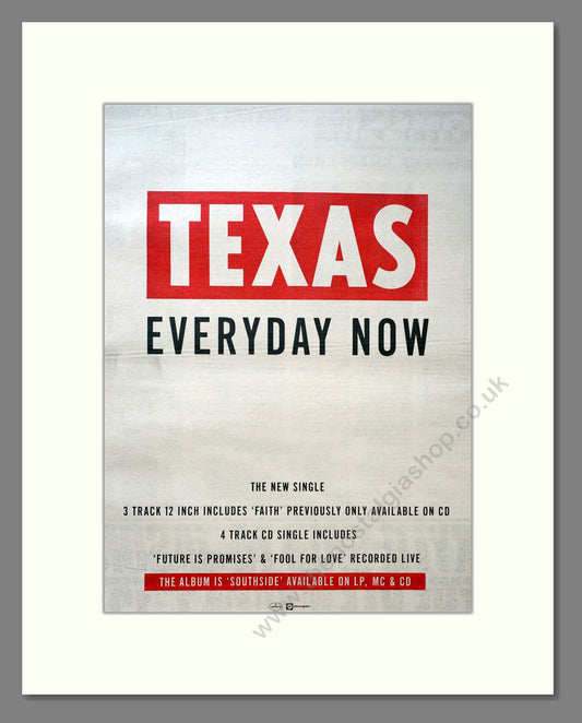 Texas - Everyday Now. Vintage Advert 1989 (ref AD18387)