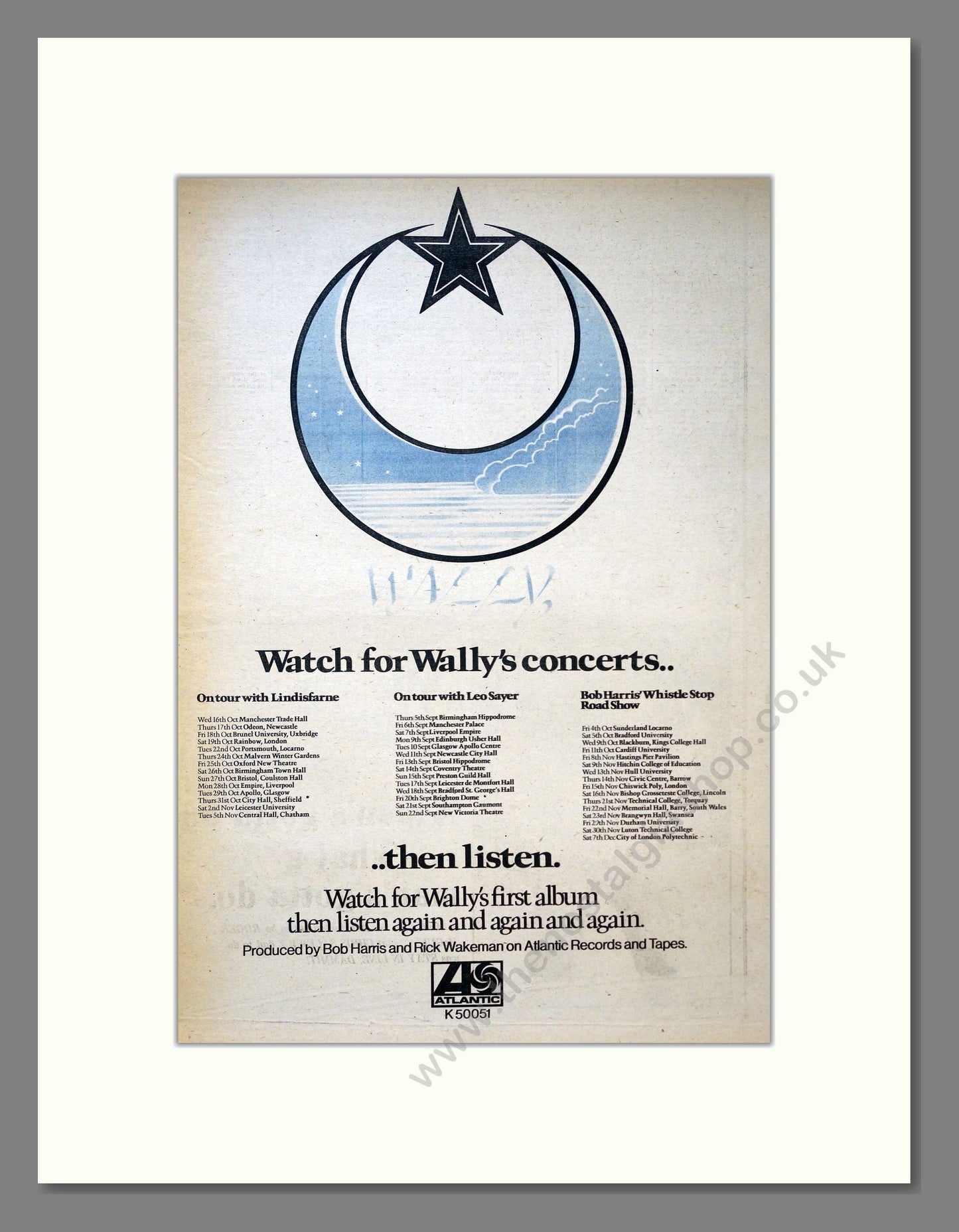 Wally - UK Tour. Vintage Advert 1974 (ref AD18432)