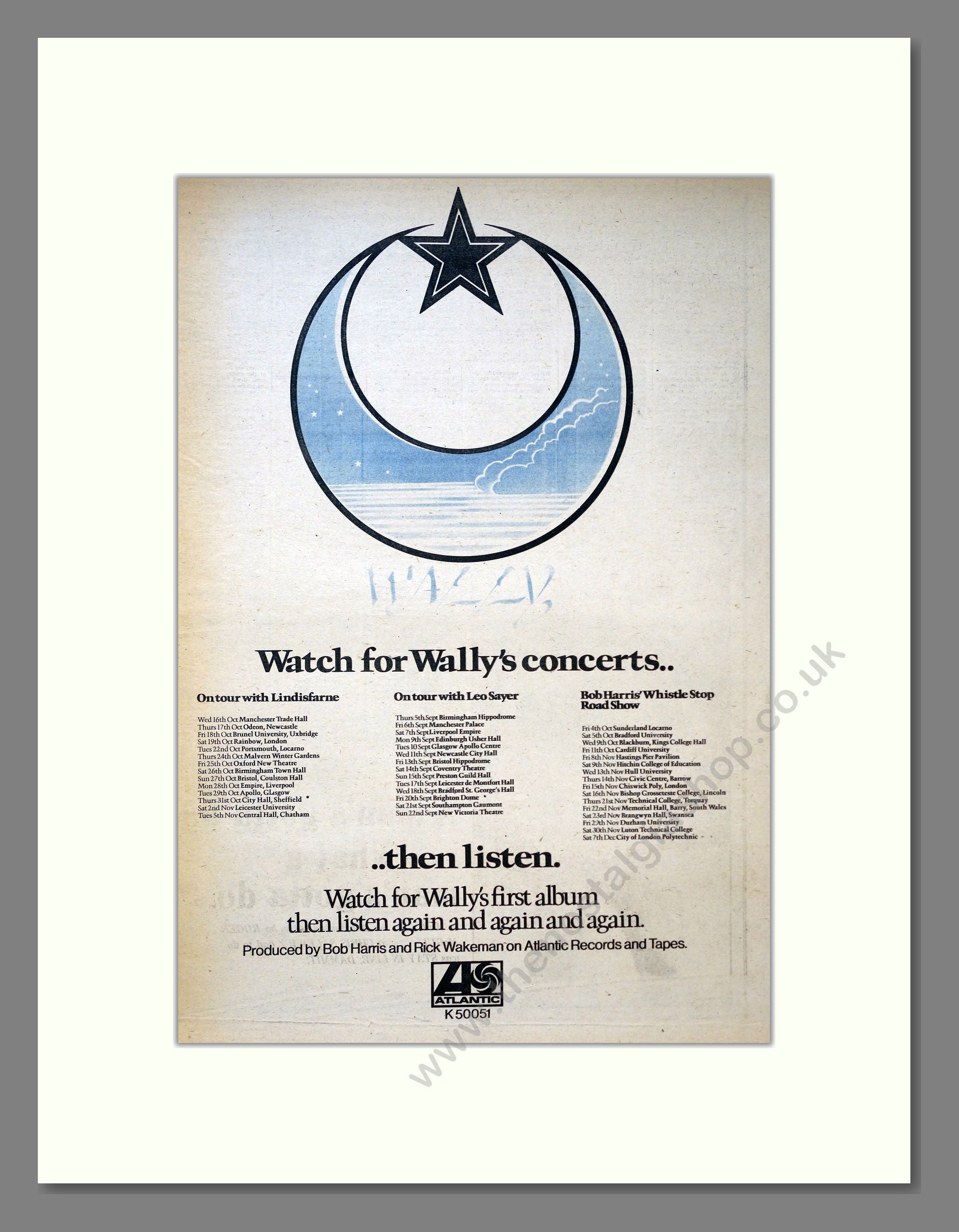 Wally - UK Tour. Vintage Advert 1974 (ref AD18432)