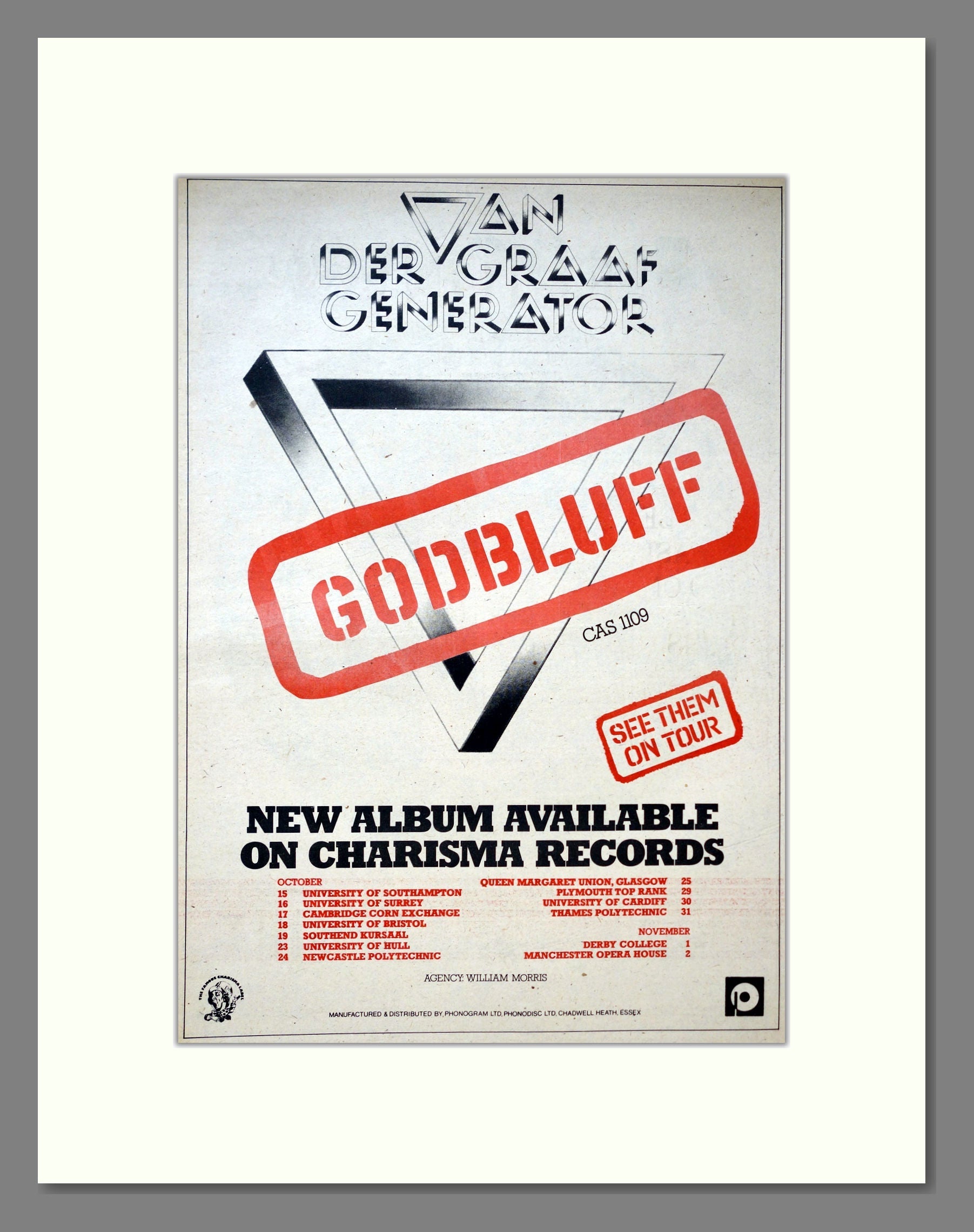 Van Der Graaf Generator - Godbluff. Vintage Advert 1975 (ref AD18433)
