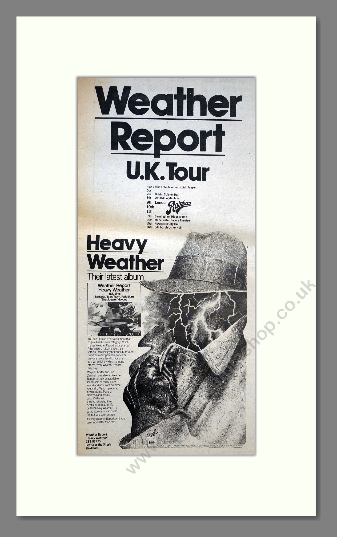 Weather Report - UK Tour / Heavy Weather. Vintage Advert 1977 (ref AD18441)