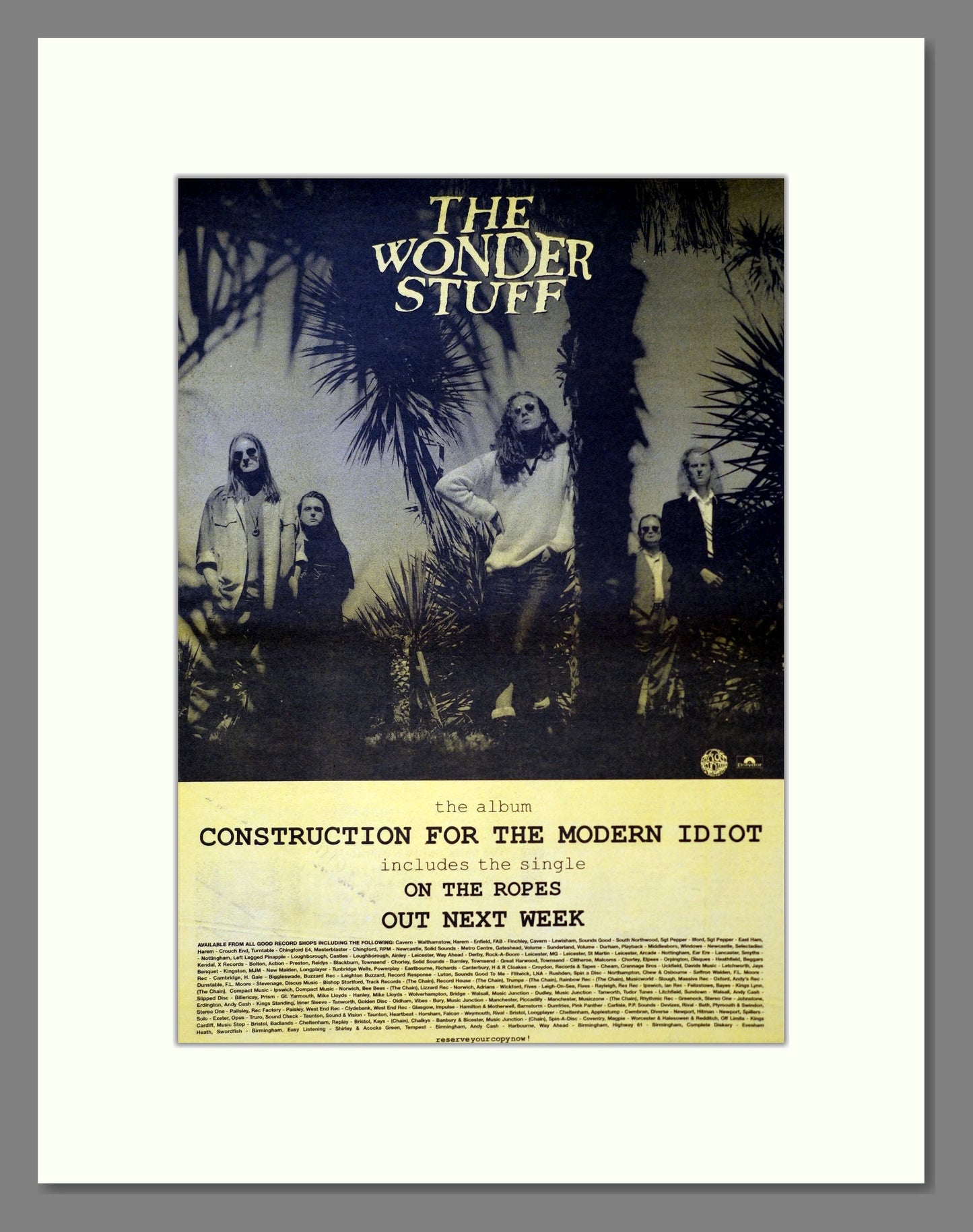 Wonder Stuff - Construction For The Modern Idiot. Vintage Advert 1993 (ref AD18442)